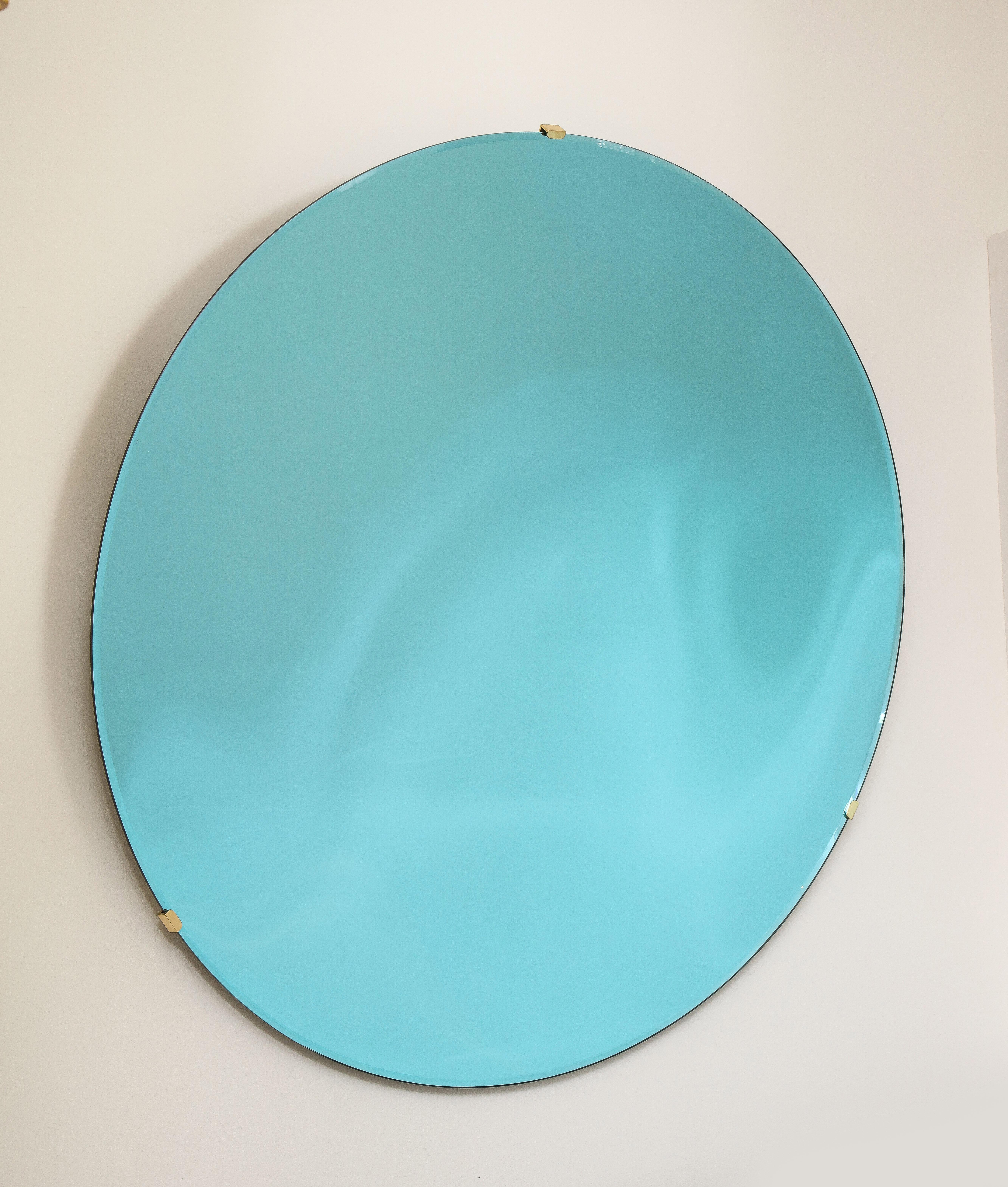 Contemporary Large Sculptural Round Concave Blue Green Mirror or Wall Art, Italy, 2022