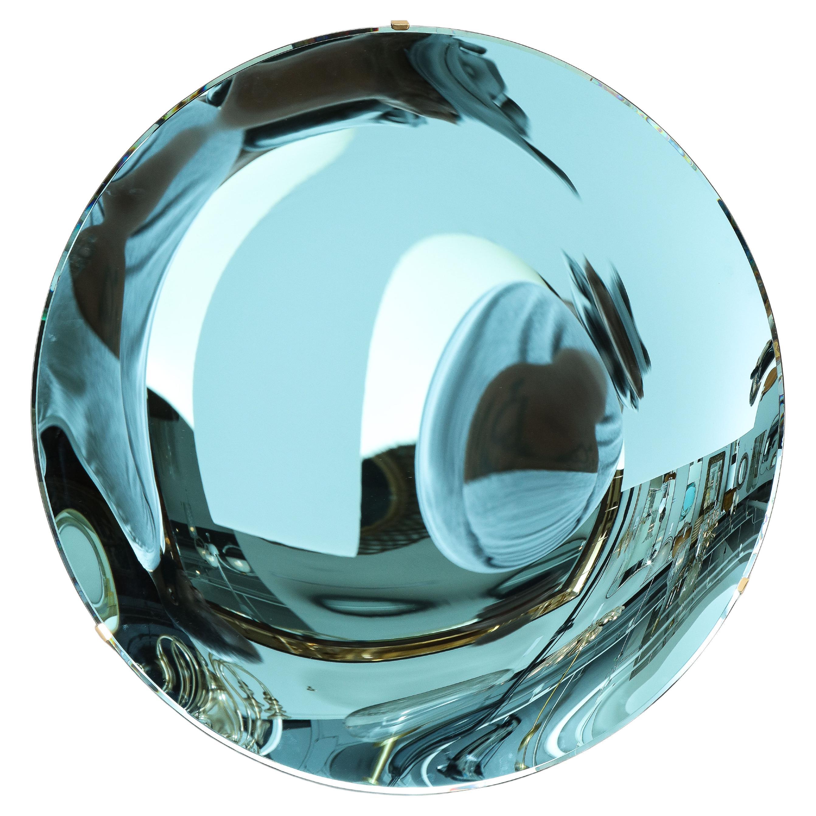 Large Sculptural Round Concave Blue Green Mirror or Wall Art, Italy, 2022