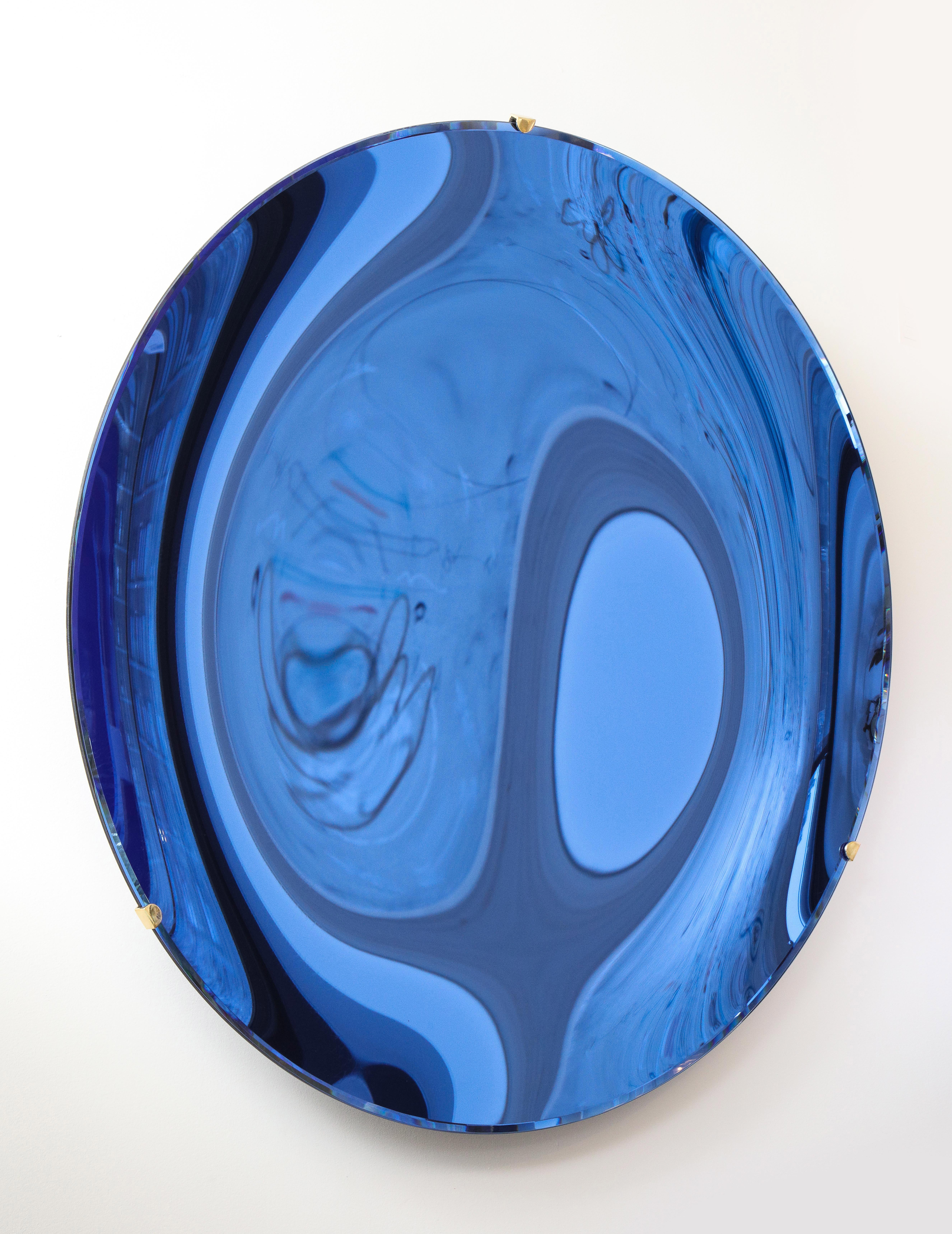 Large Sculptural Round Concave Cobalt Blue Mirror or Wall Sculpture, Italy, 2021 4