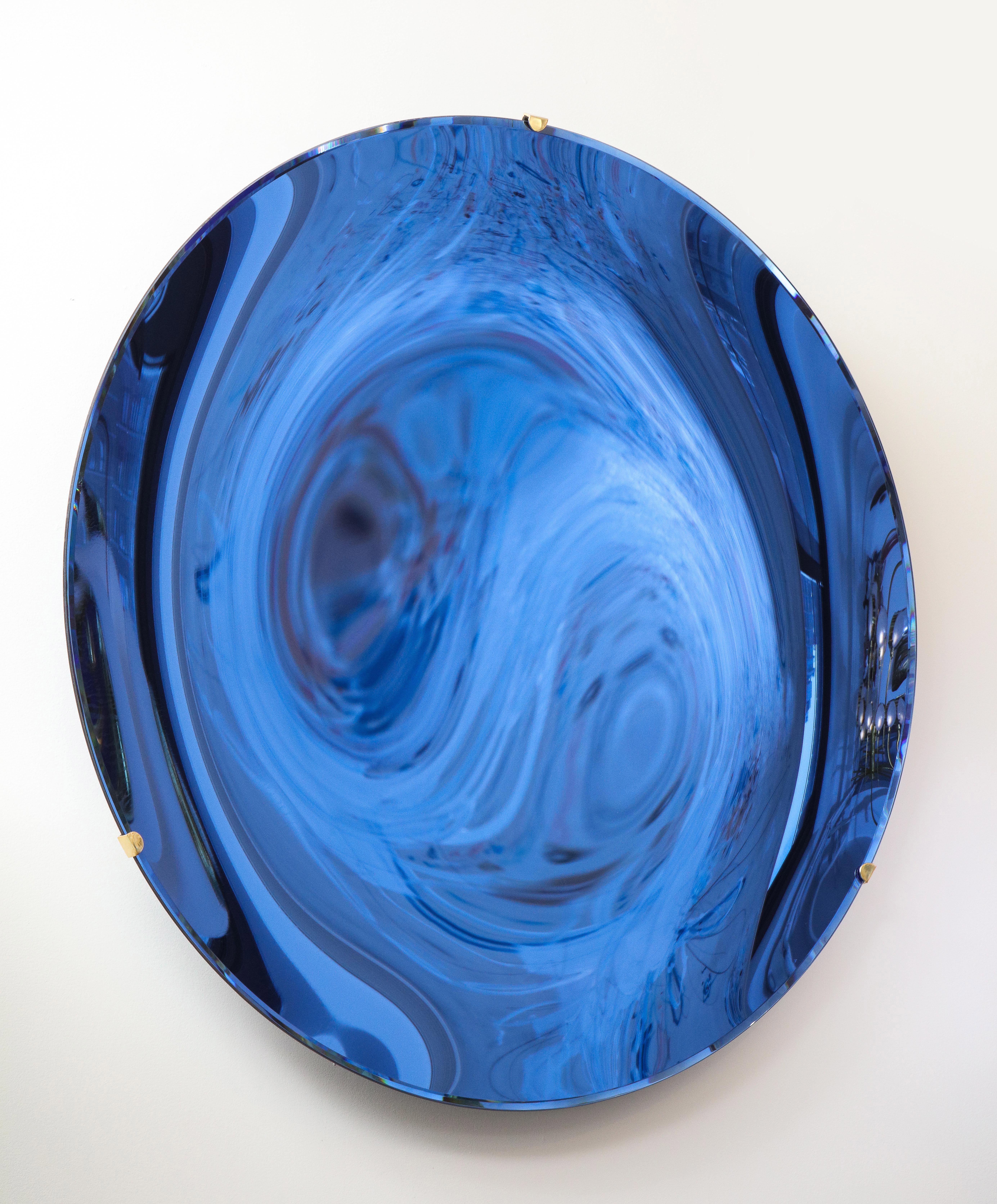 Large Sculptural Round Concave Cobalt Blue Mirror or Wall Sculpture, Italy, 2021 5