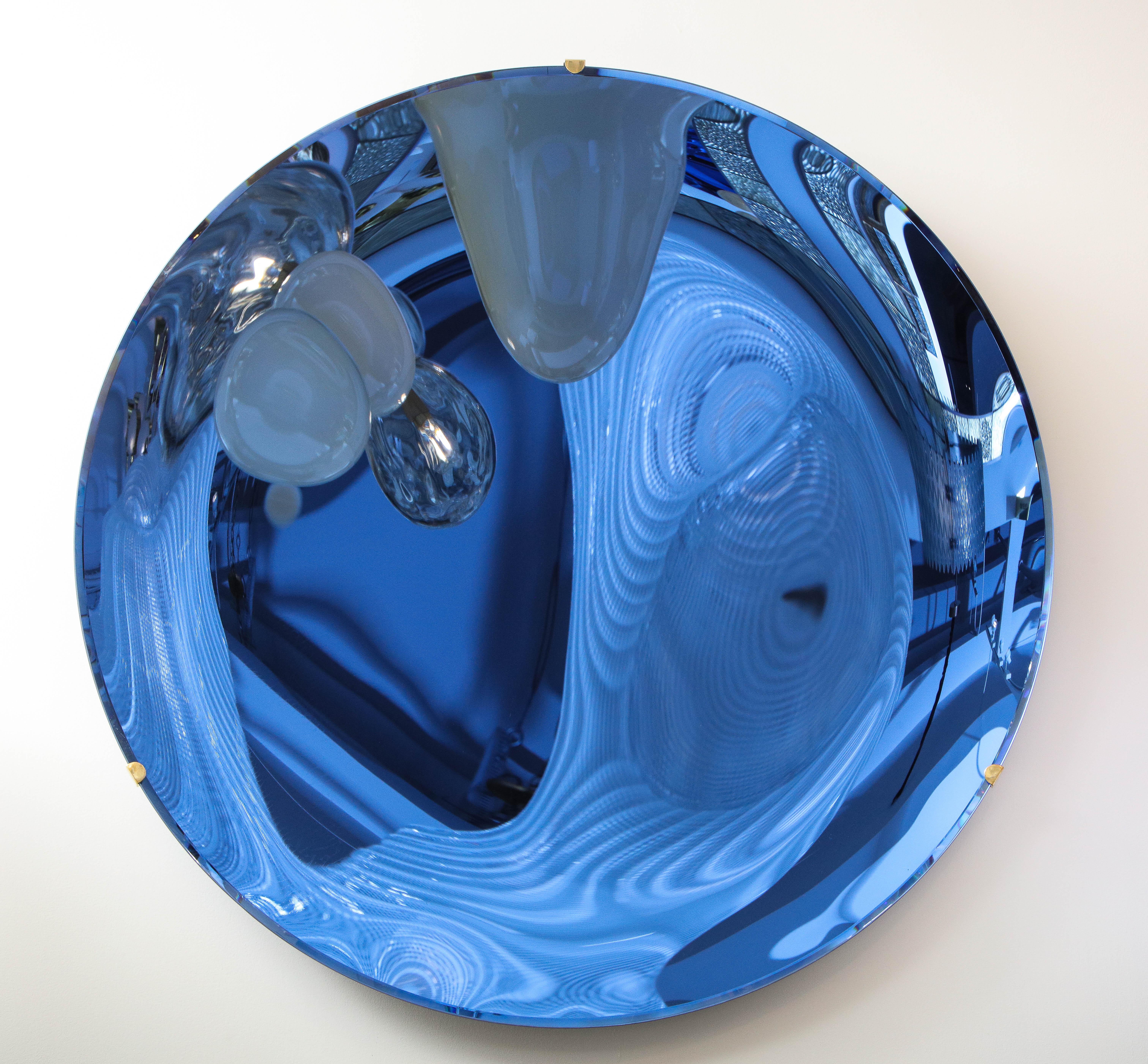 Hand-Crafted Large Sculptural Round Concave Cobalt Blue Mirror or Wall Sculpture, Italy, 2021