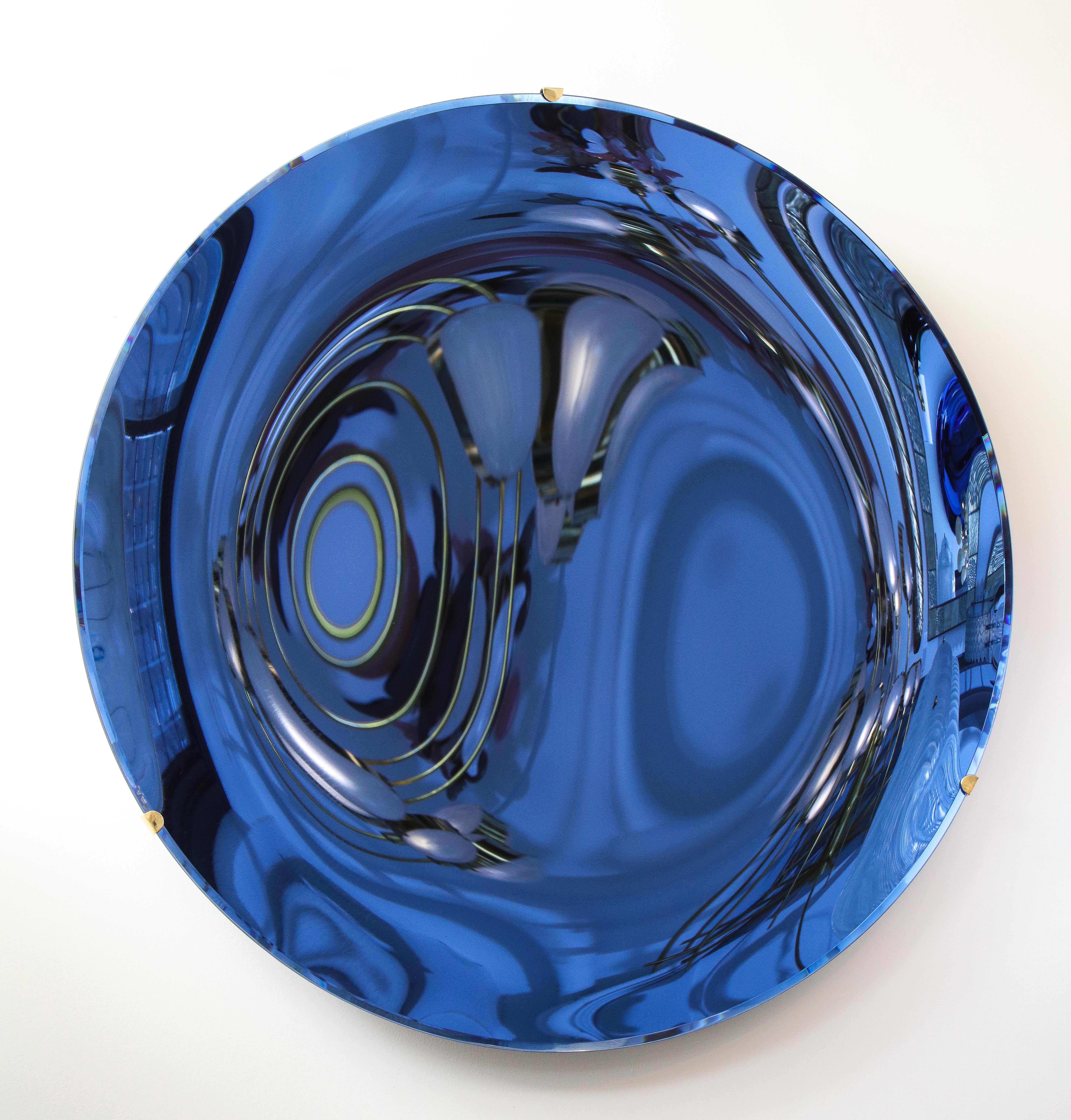 Large Sculptural Round Concave Cobalt Blue Mirror or Wall Sculpture, Italy, 2021 3