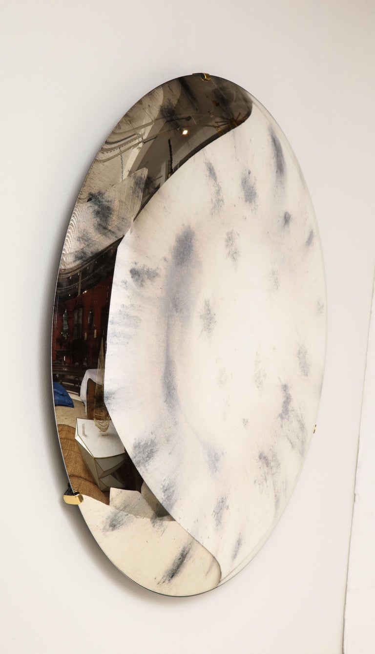 Hand-Crafted Large Sculptural Round Convex Silver Mirror or Wall Sculpture, Italy, 2022