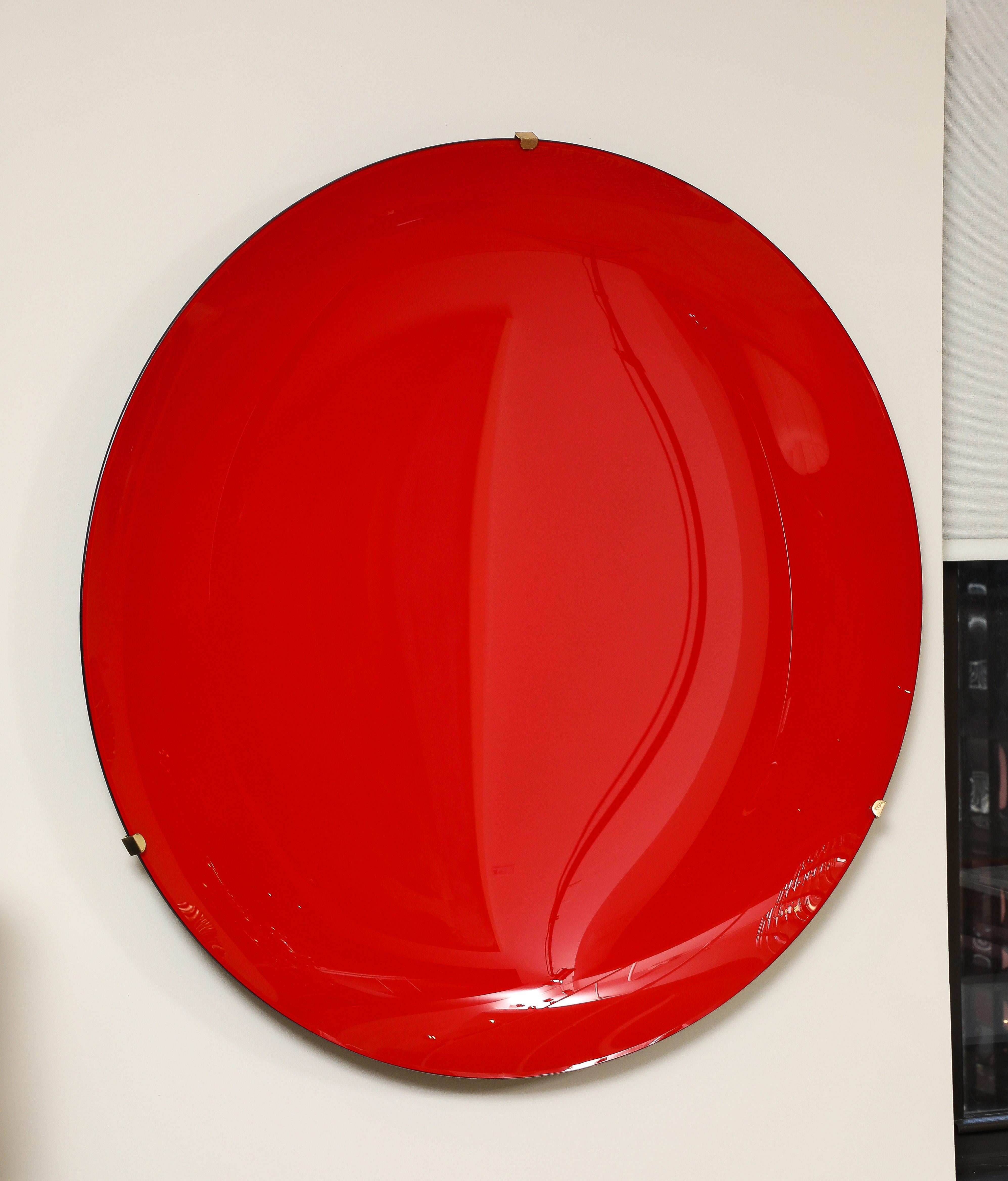 Gran Escultura de Pared Disco Cóncavo de Vidrio Rojo, Italia en venta 2