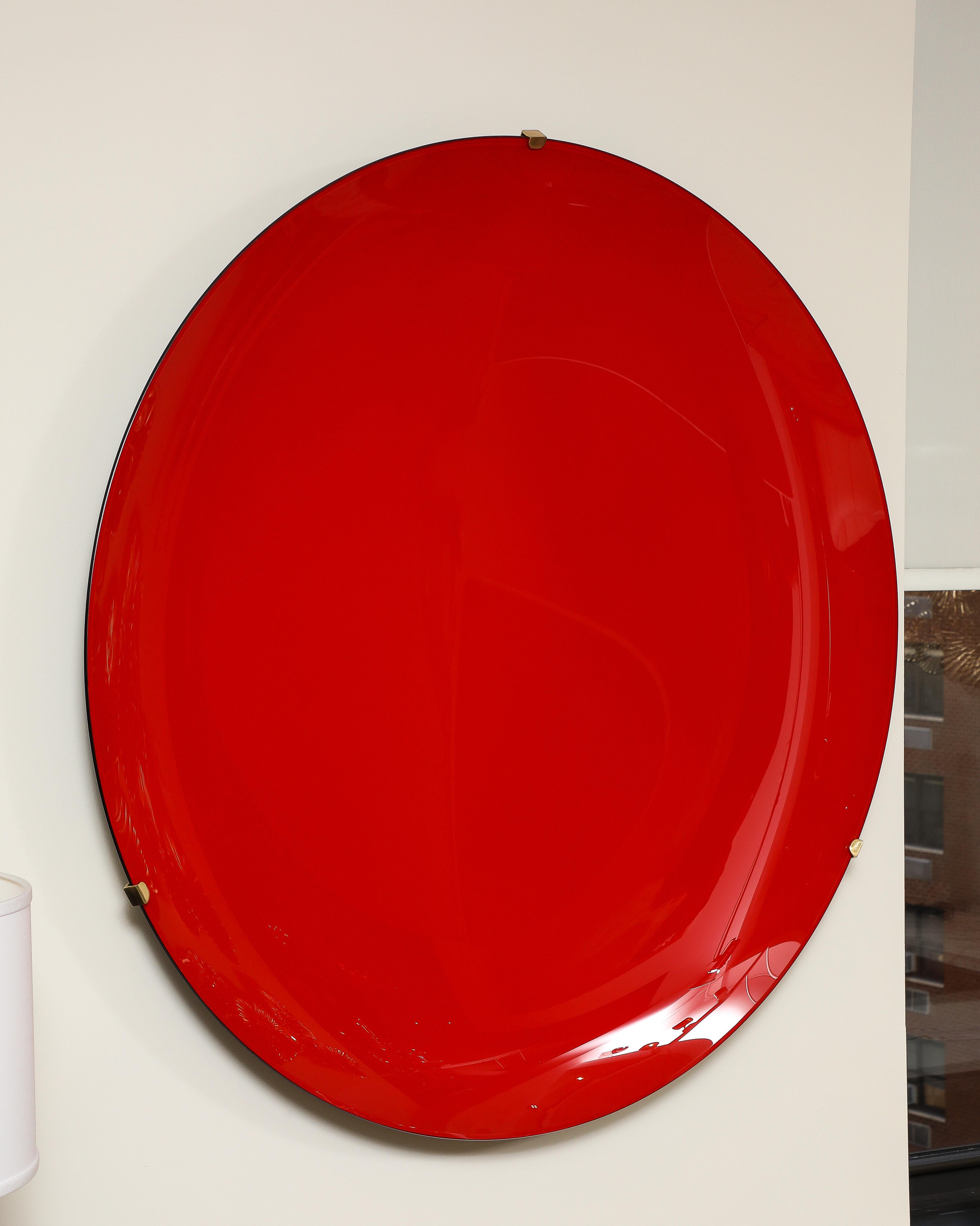 Grande sculpture murale ronde en verre concave rouge, Italie 3