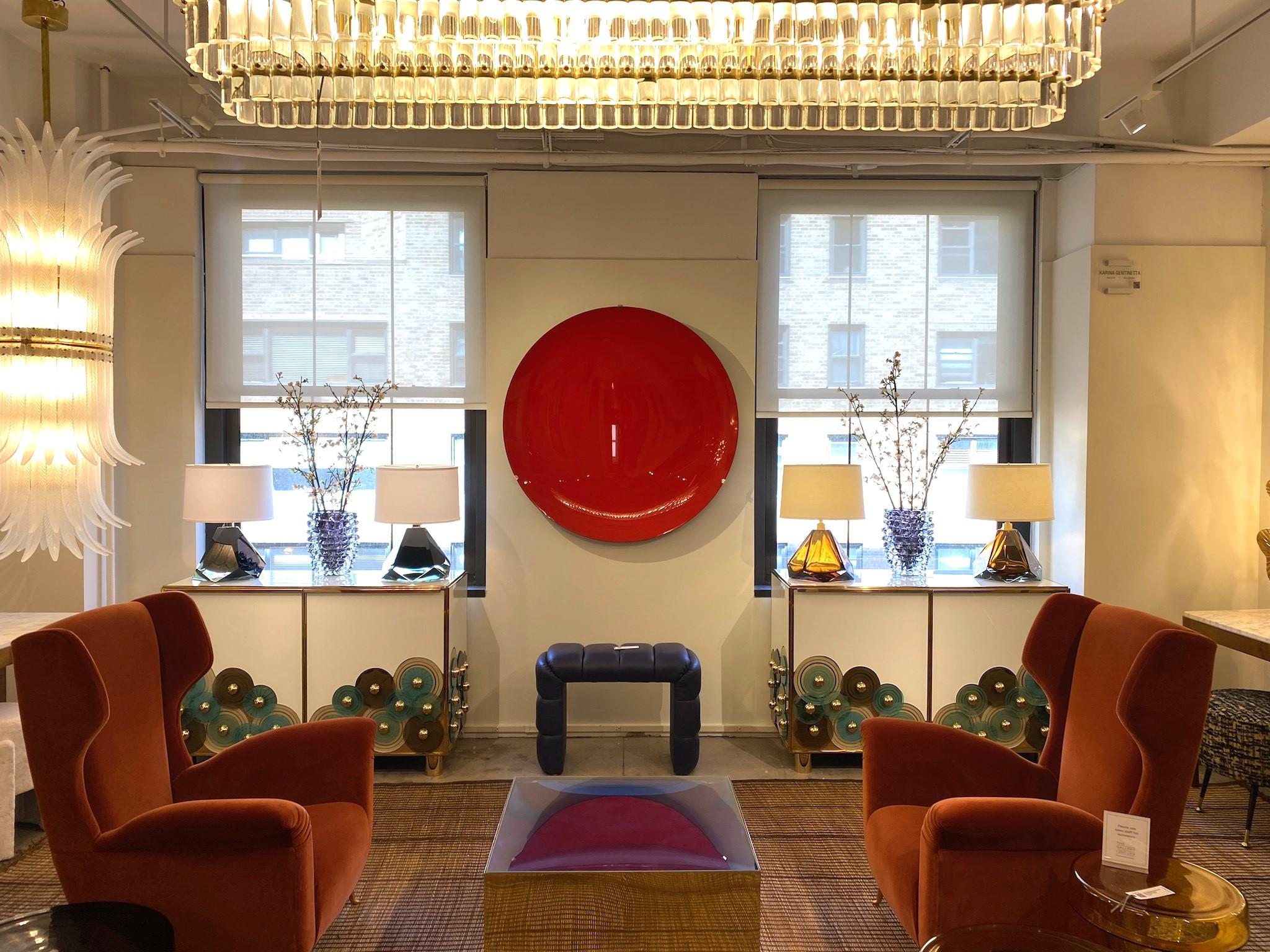 Gran Escultura de Pared Disco Cóncavo de Vidrio Rojo, Italia en venta 4