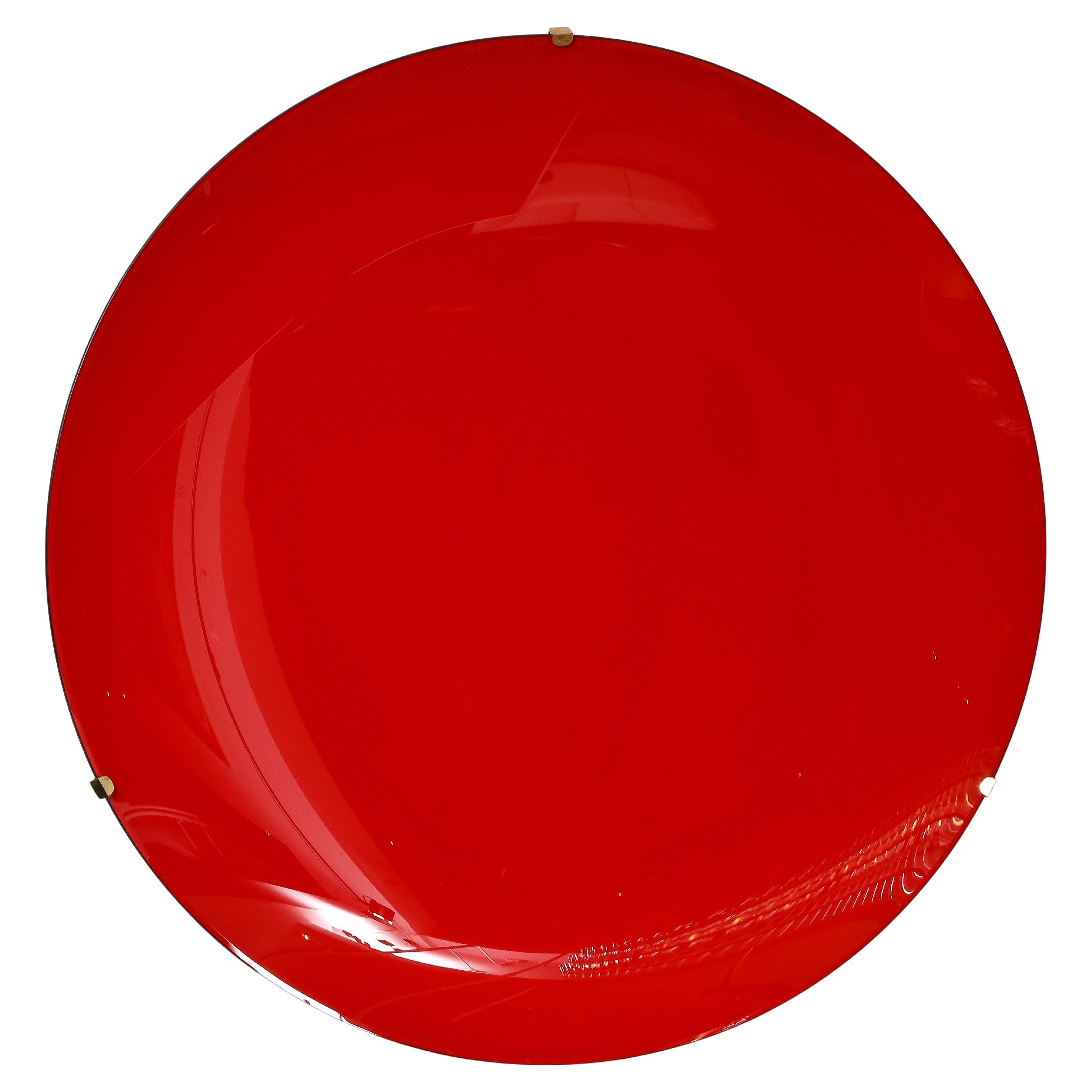 Gran Escultura de Pared Disco Cóncavo de Vidrio Rojo, Italia en venta