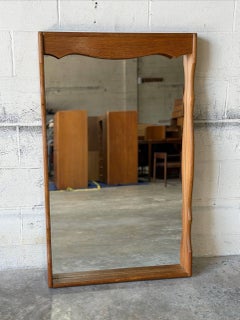 Large Sculptural Scalloped Solid Oak Framed Wall Mirror Vintage Vintage 1970s