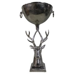 Large Sculptural Silvered Metal Stag Centrepiece Bowl