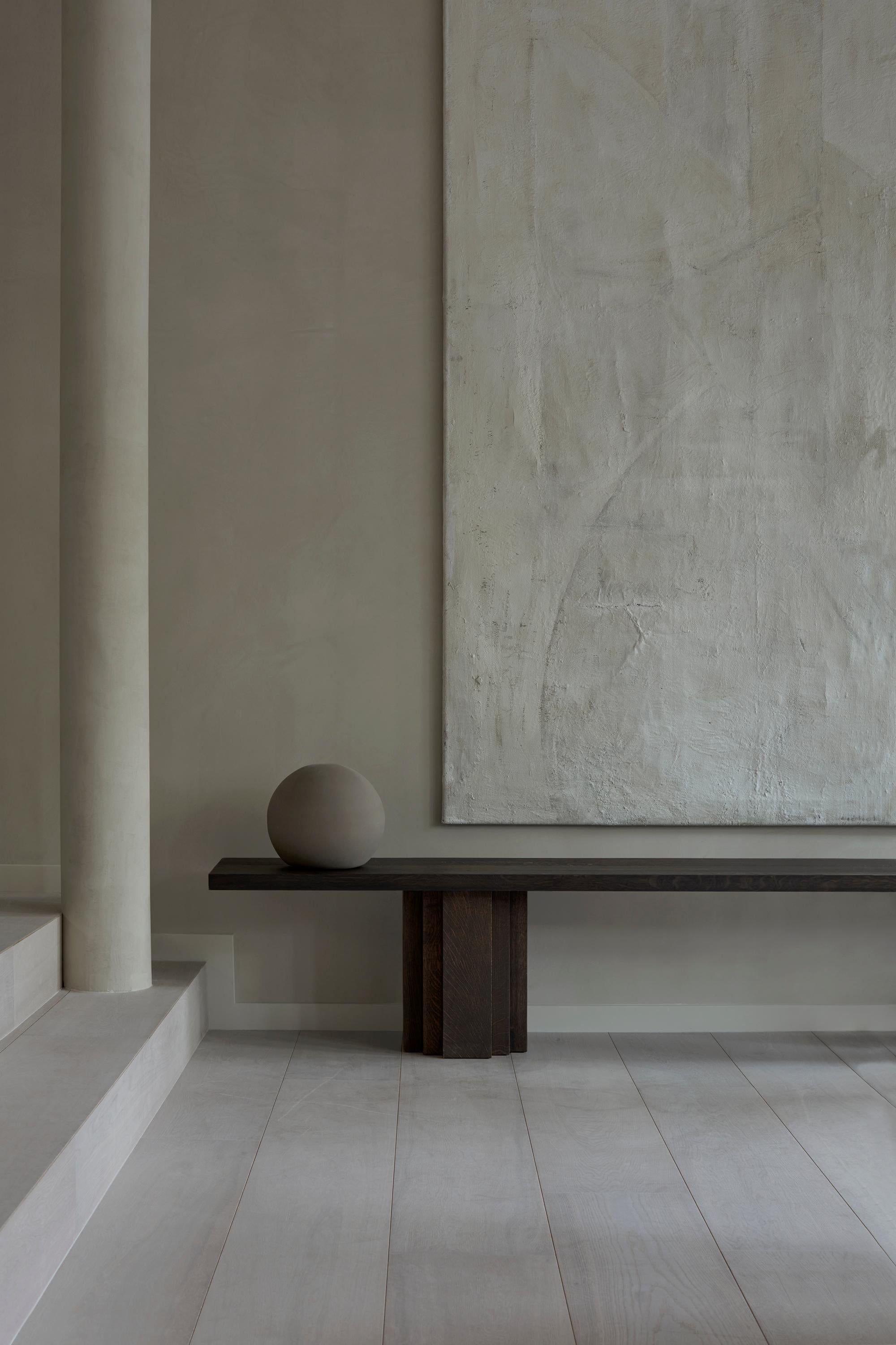 Large Sculptural Solid Oak Wooden Brut Bench / Side Table - by Aad Bos for Mokko For Sale 2