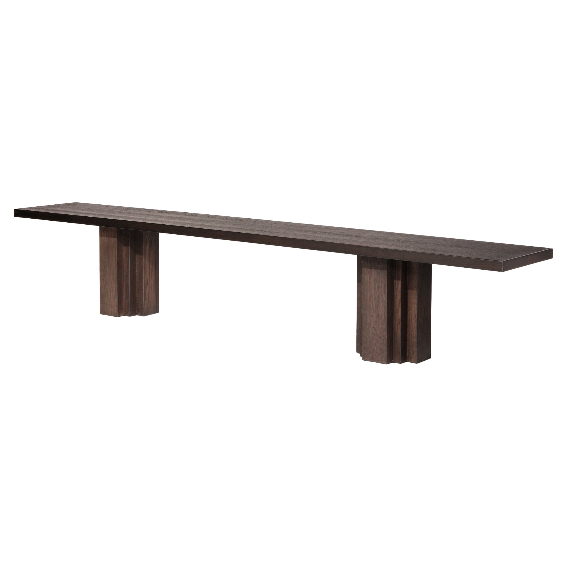 Grande panchina/tavolino scultoreo in legno massiccio di Oak Brut - di Aad Bos per Mokko