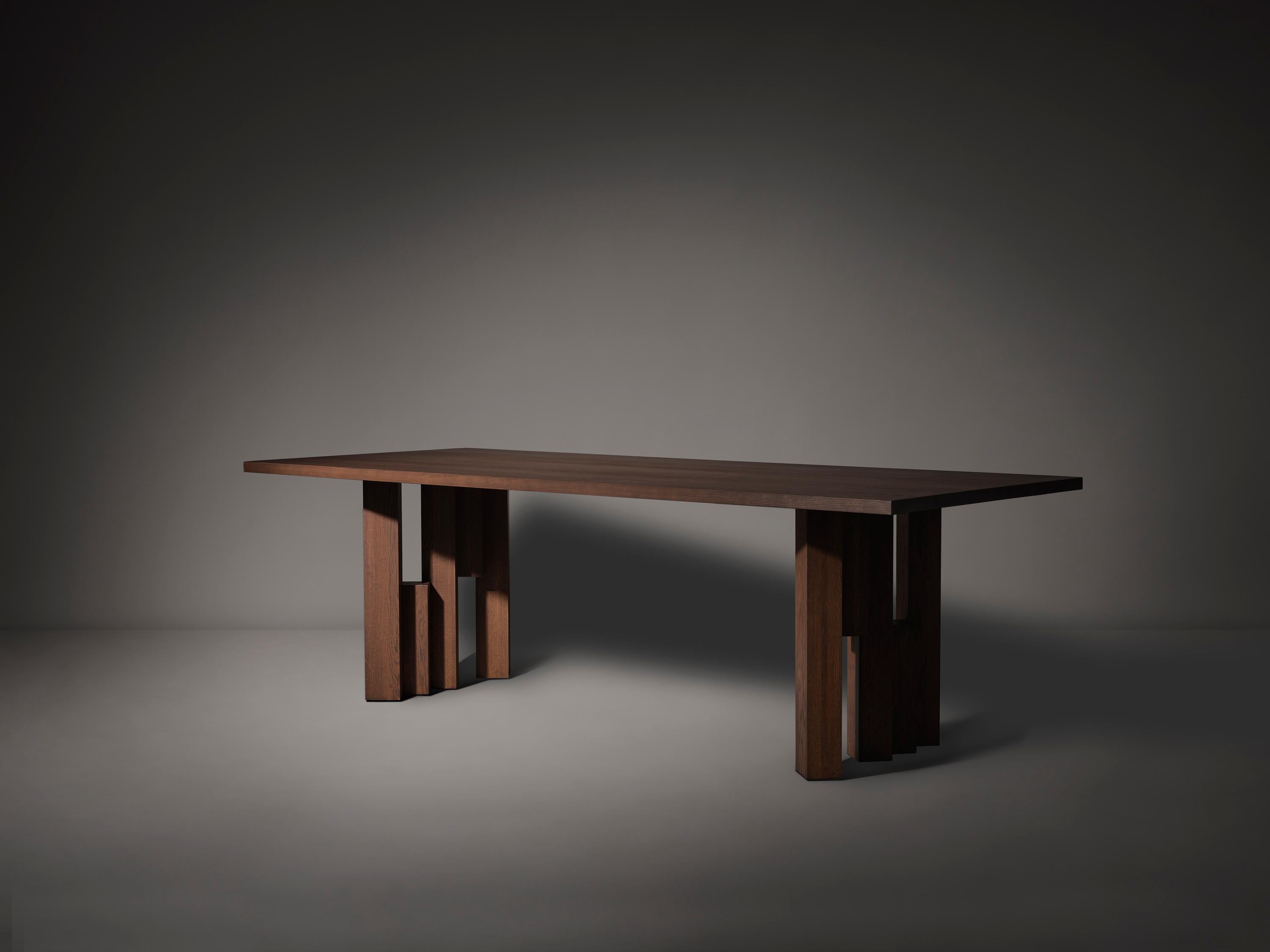 Dutch Large Sculptural Solid Oak Wooden Dining Table - Fenestra by Mokko For Sale