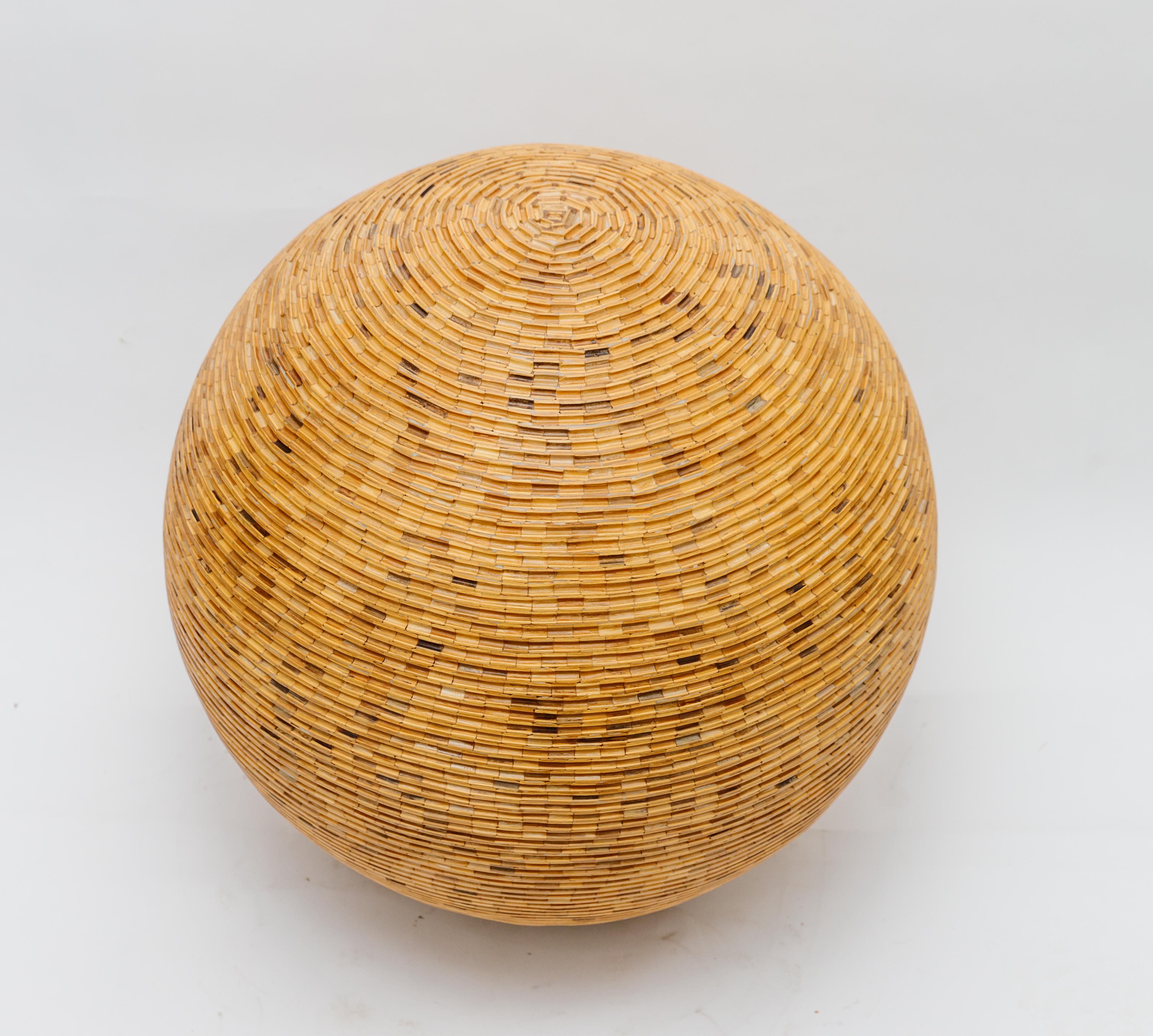 Contemporary Large Sculptural Sphere Made of Wooden Pieces For Sale