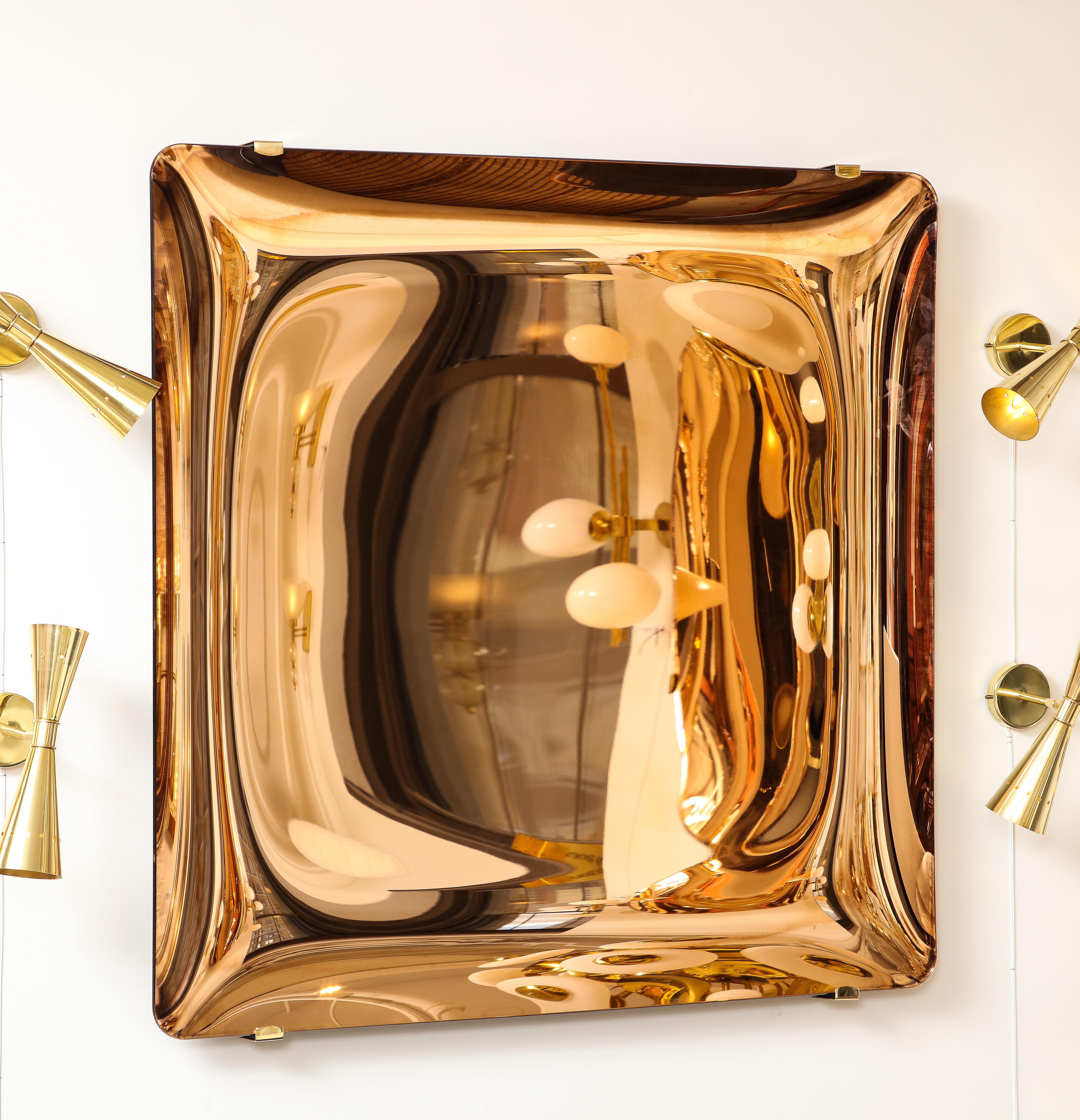 Large Sculptural Square Convex Rose Gold Mirror or Wall Sculpture, Italy, 2022 4