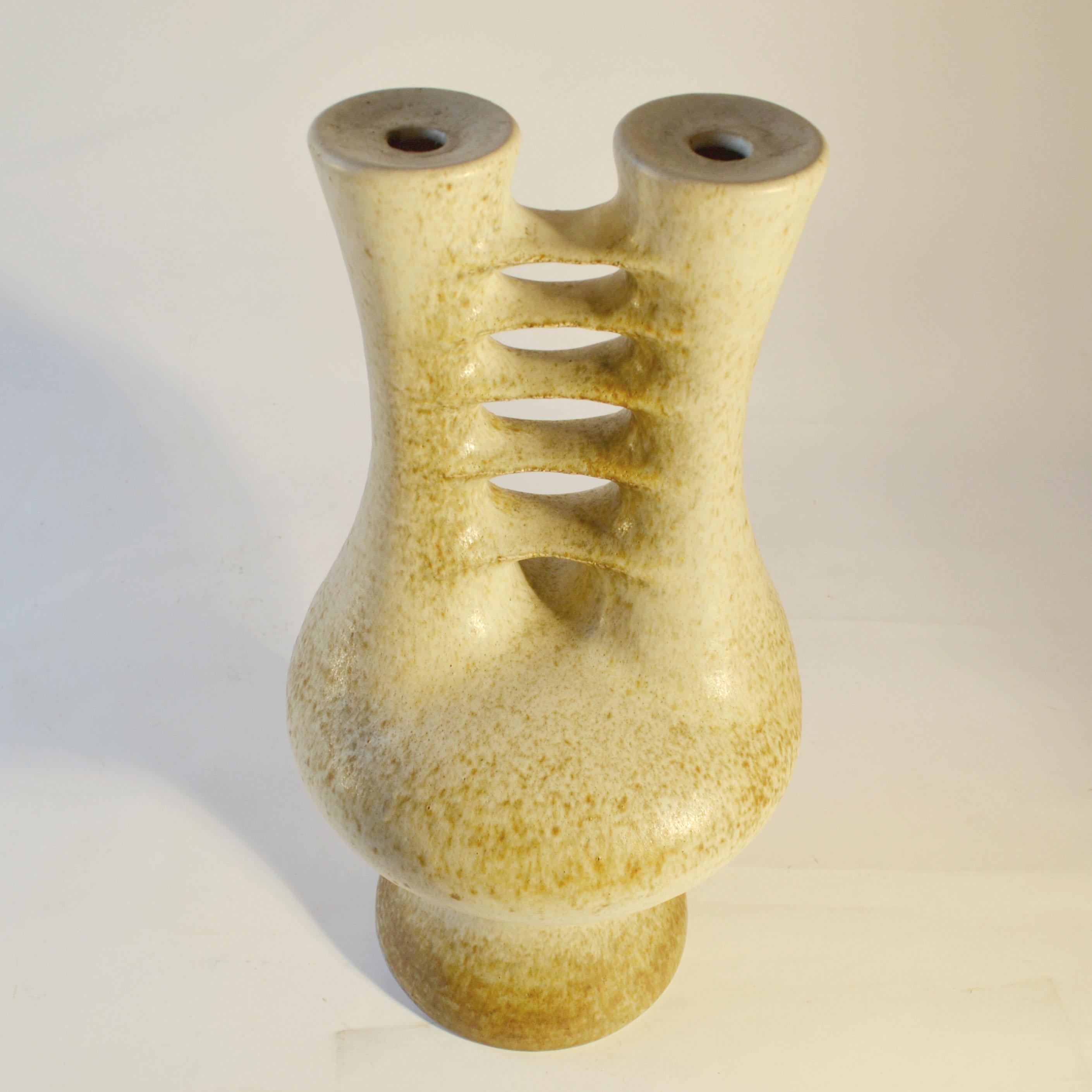Ceramic Large Sculptural Studio Pottery Vase with Double Neck For Sale