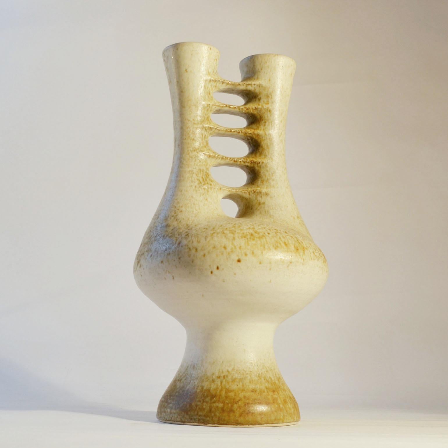 Large Sculptural Studio Pottery Vase with Double Neck For Sale 1