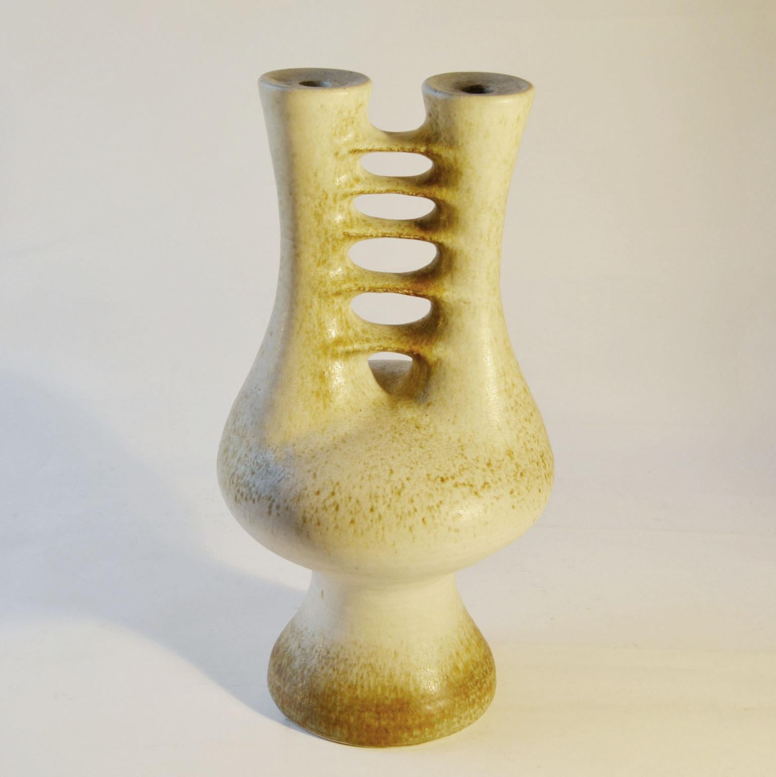 Large Sculptural Studio Pottery Vase with Double Neck For Sale 2