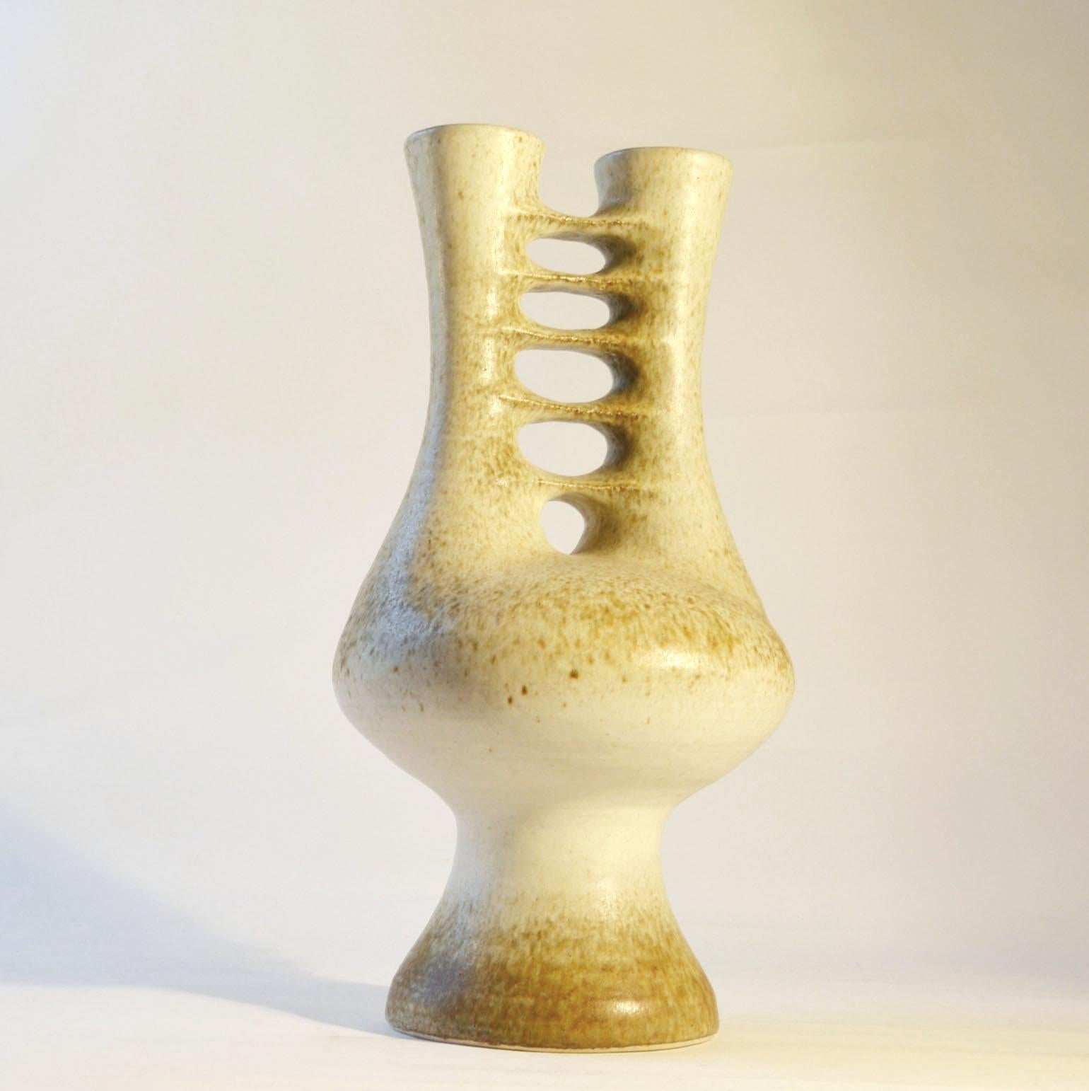 German Large Sculptural Studio Pottery Vase with Double Neck For Sale