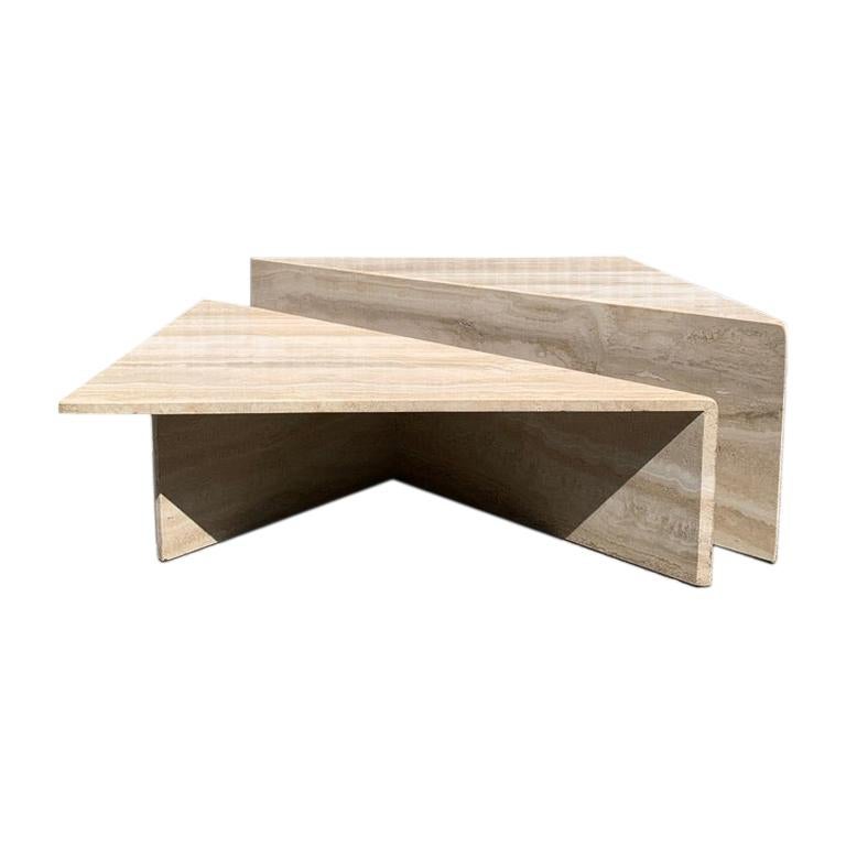 Large Sculptural Travertine Bi-Level Coffee Table