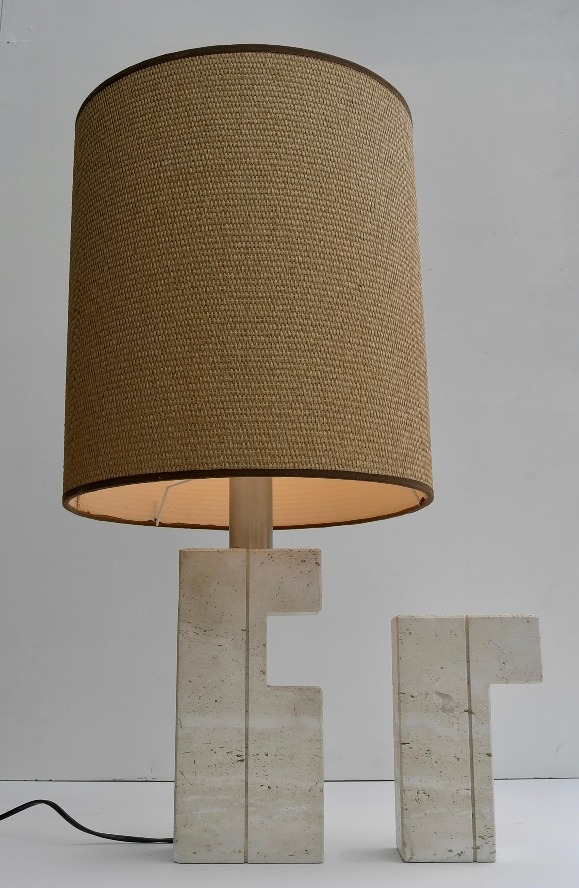 Large Sculptural Travertine Table Lamp, France 1970's For Sale 1
