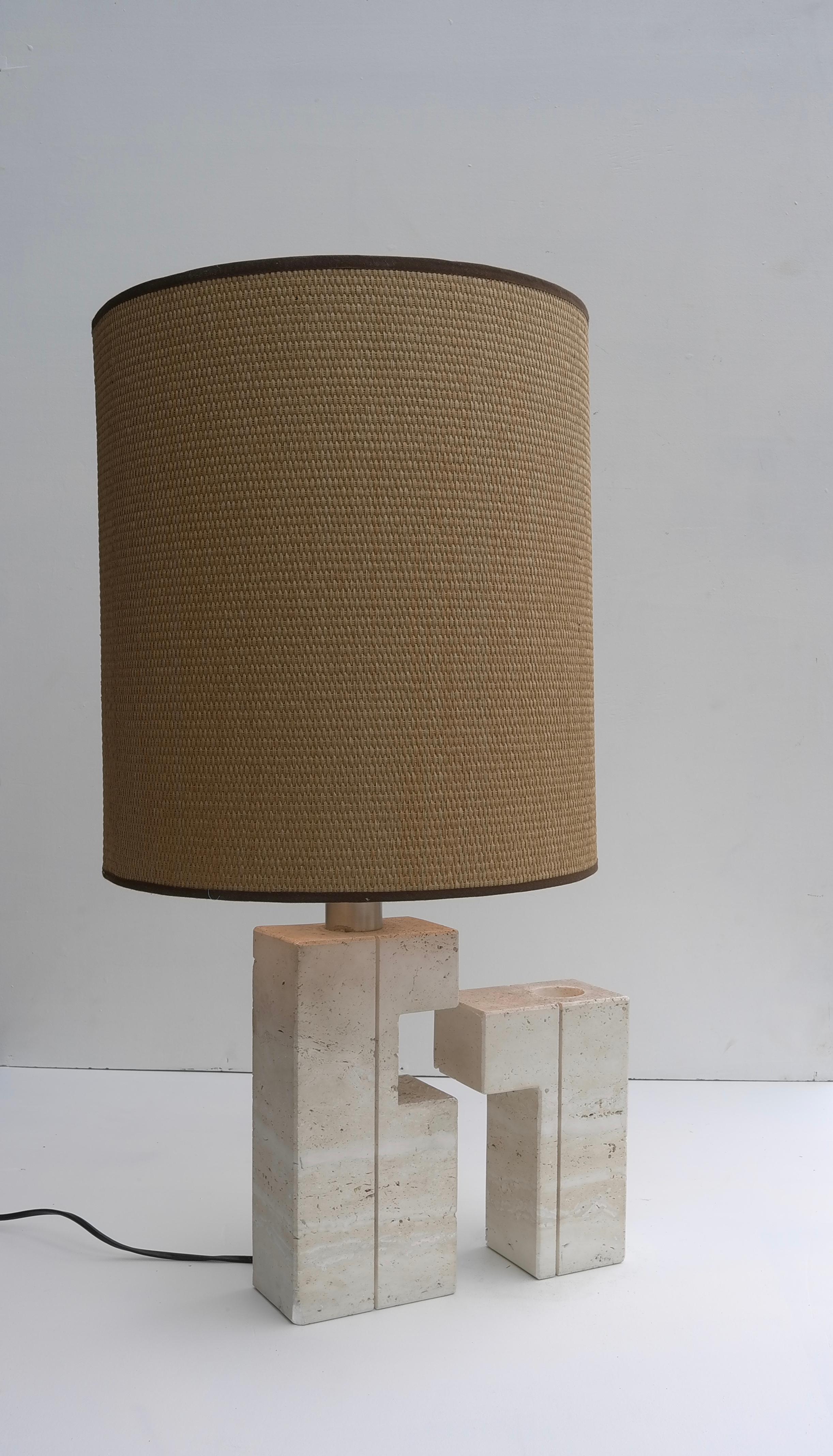 Mid-Century Modern Large Sculptural Travertine Table Lamp, France 1970's For Sale