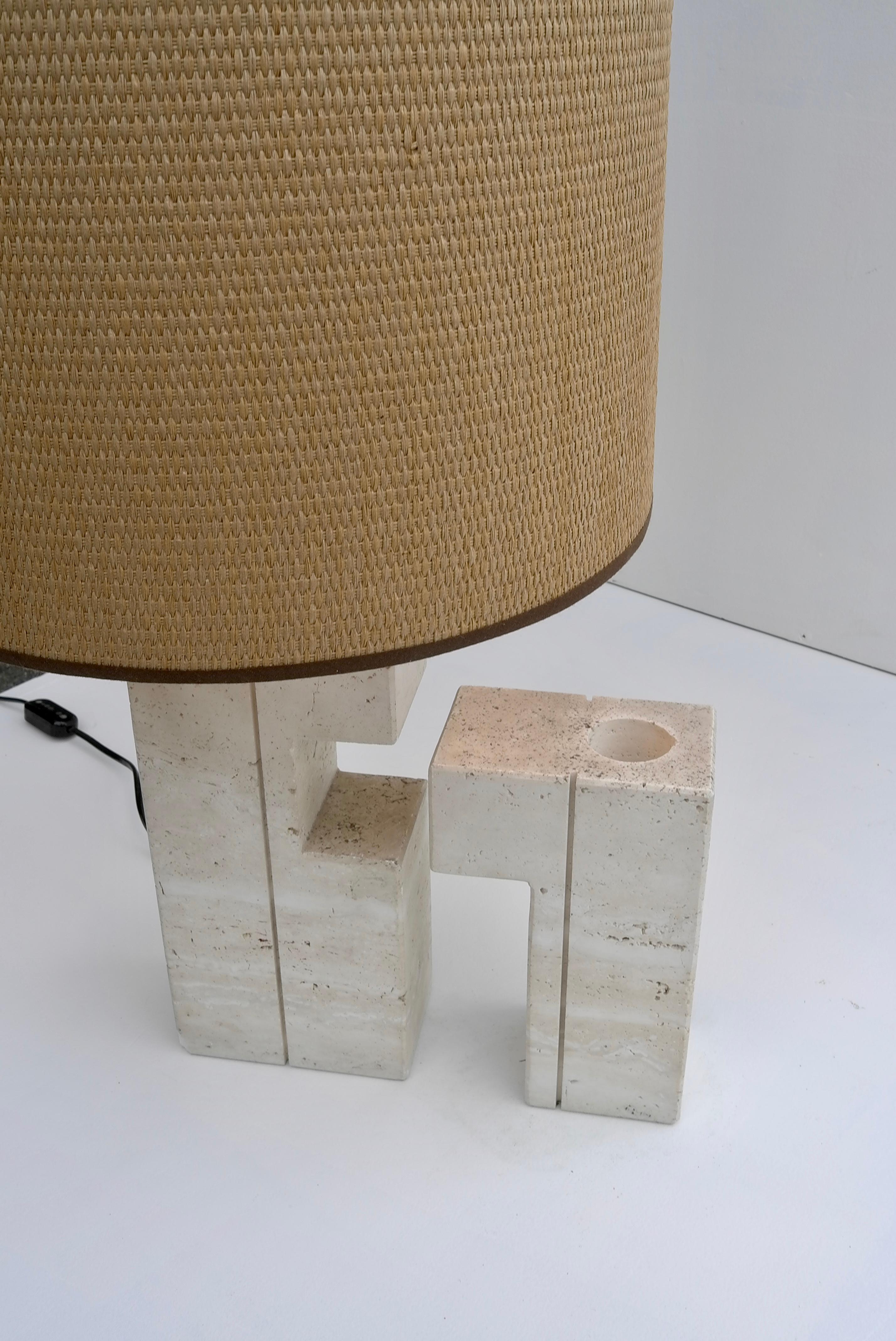 French Large Sculptural Travertine Table Lamp, France 1970's For Sale