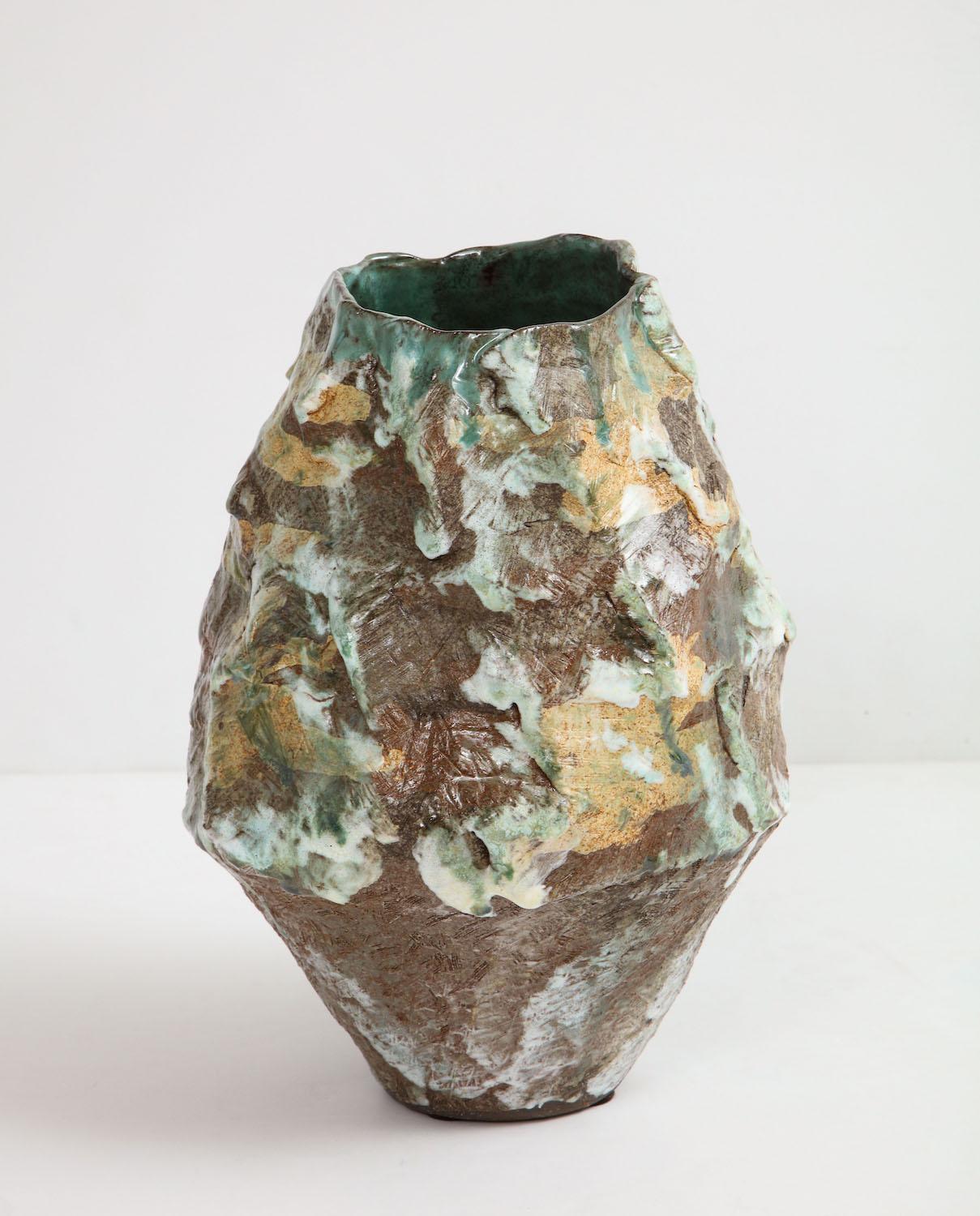 Large sculptural vase #4 by Dena Zemsky. Hand-built, glazed stoneware vase form. Signed and dated on underside.