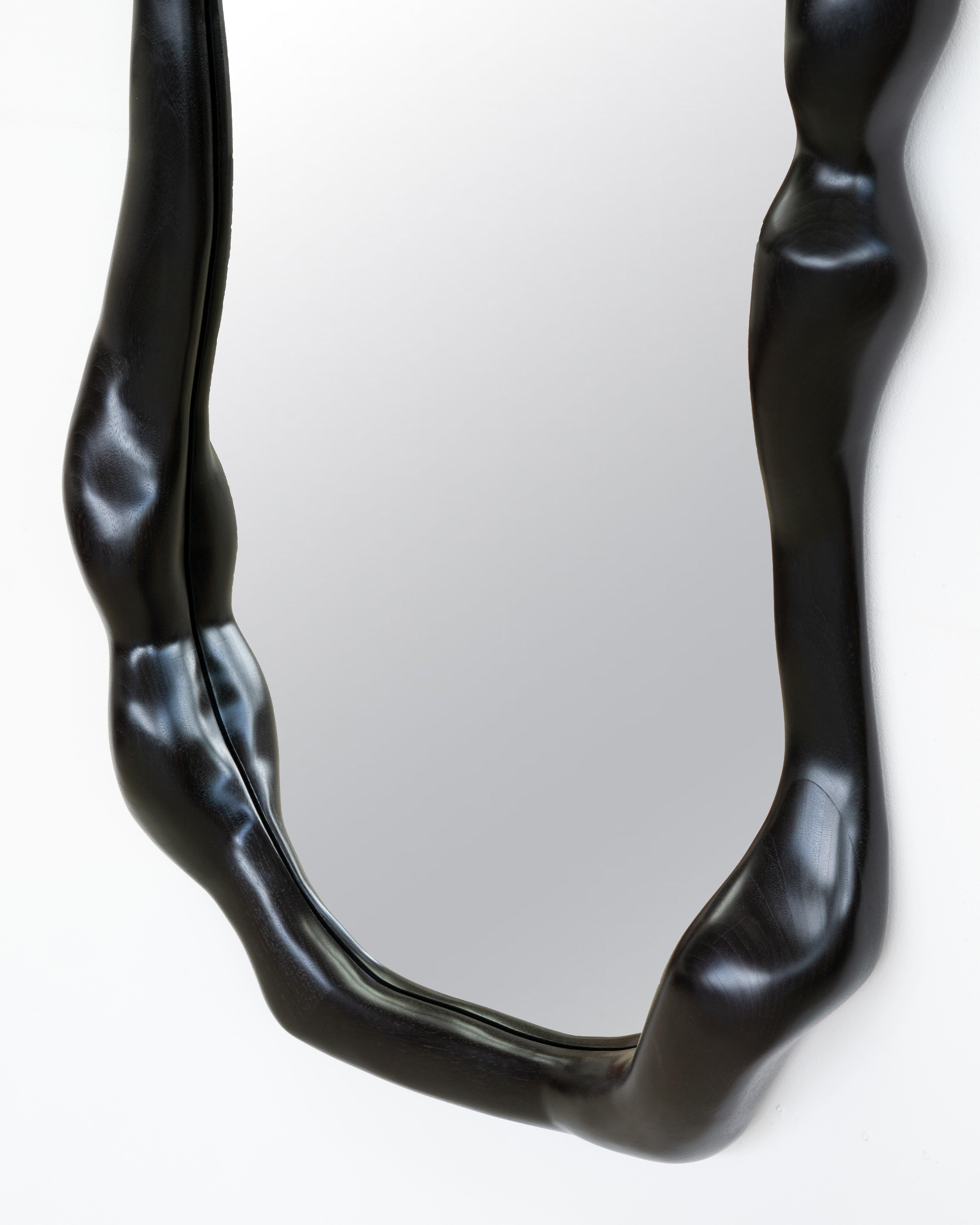 Organic Modern Large Sculptural Wavy Mirror in Ebonized Walnut For Sale