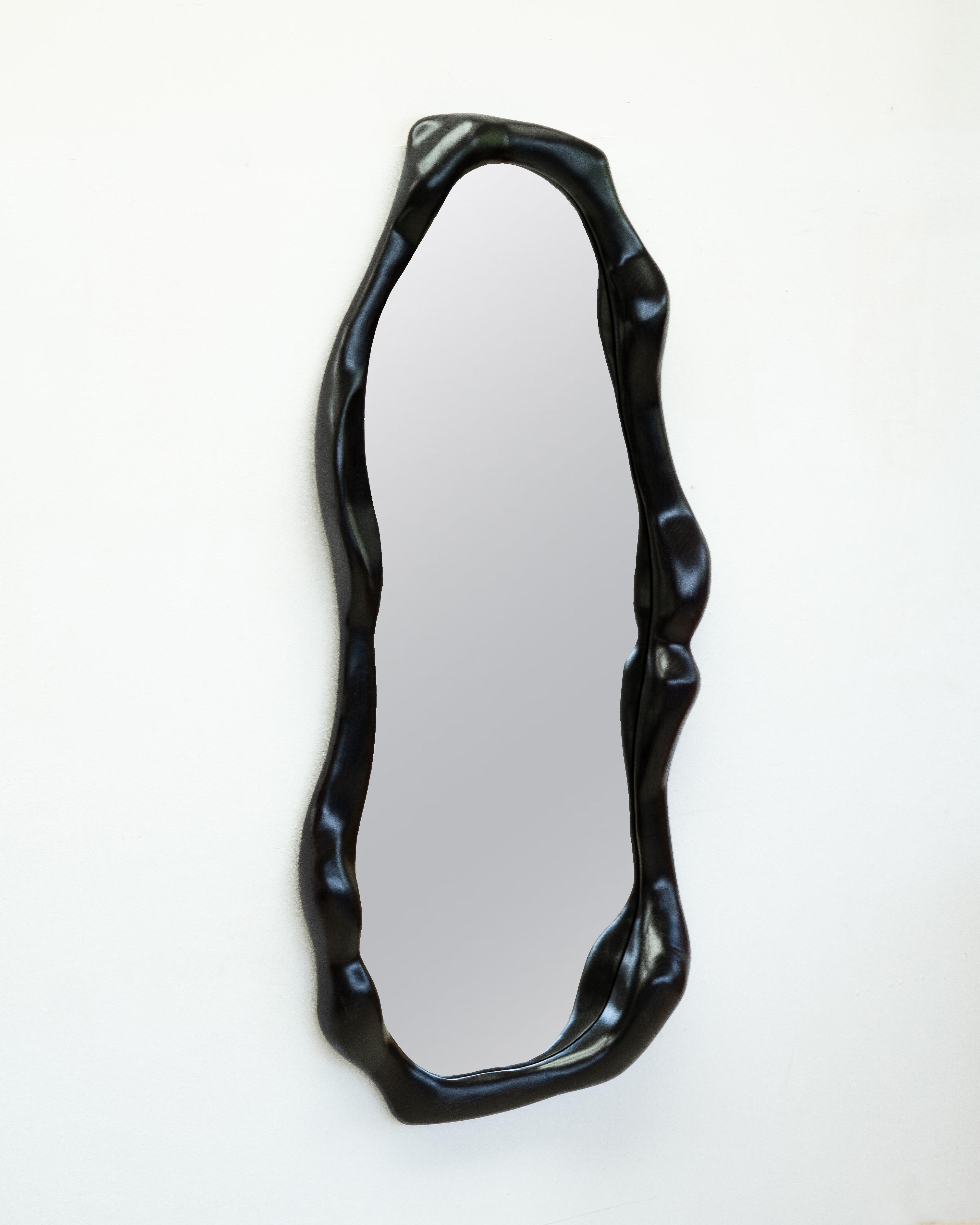 Woodwork Large Sculptural Wavy Mirror in Ebonized Walnut For Sale