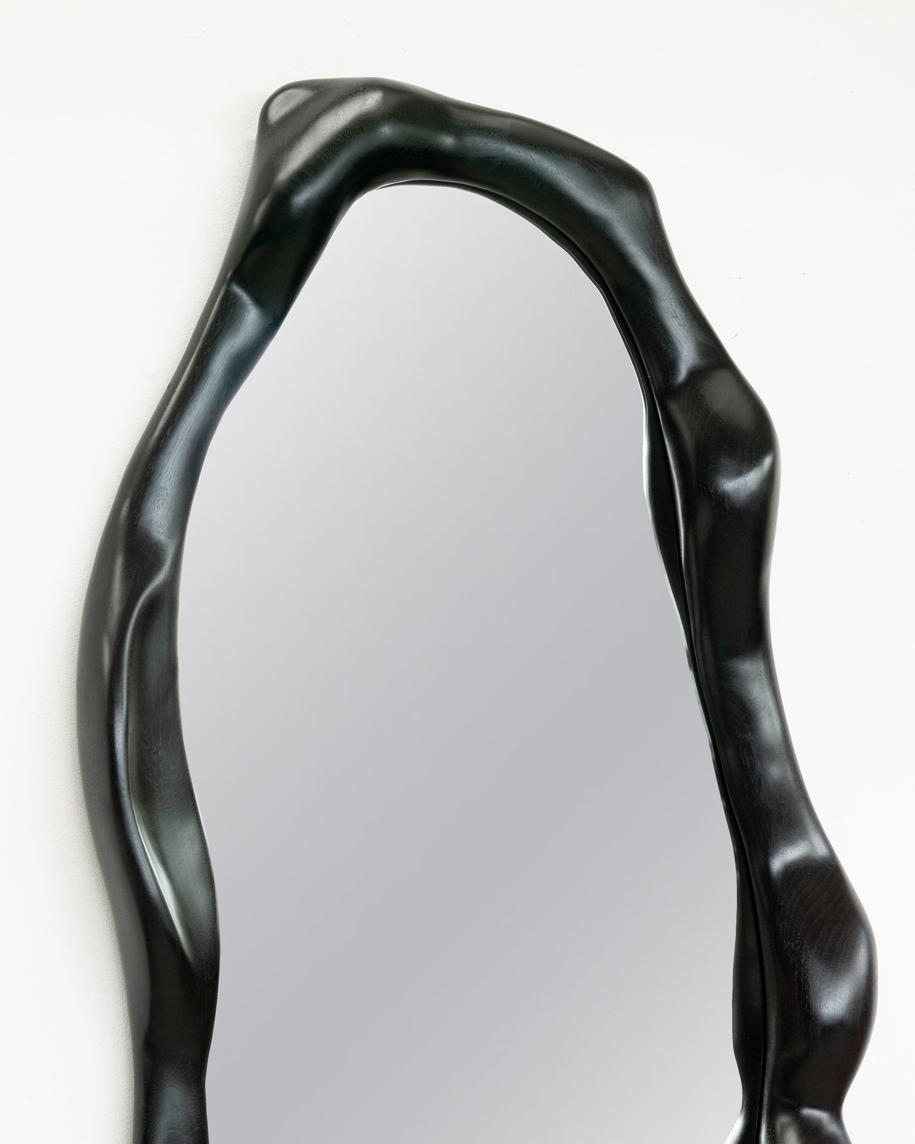 Contemporary Large Sculptural Wavy Mirror in Ebonized Walnut For Sale