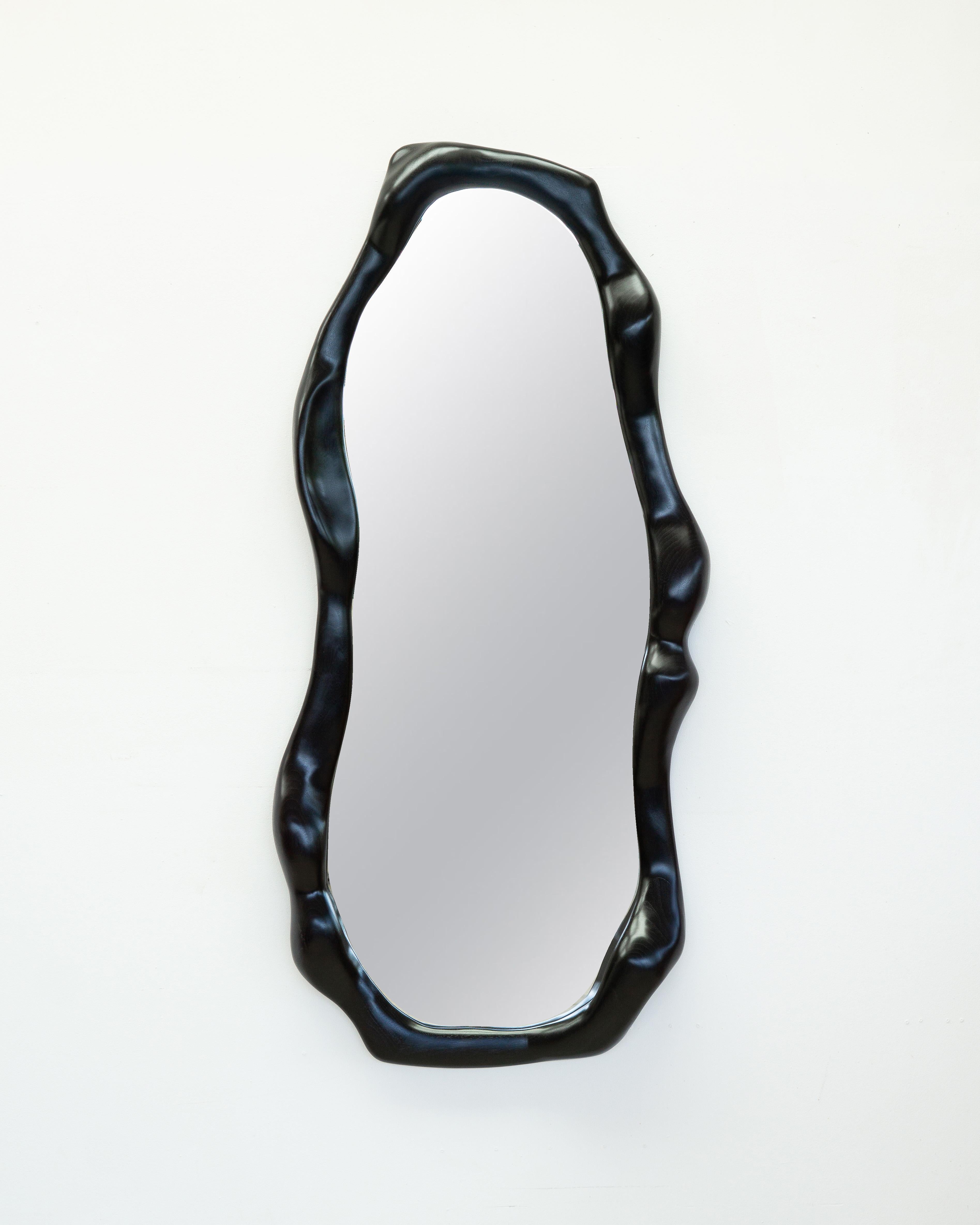 Large Sculptural Wavy Mirror in Ebonized Walnut For Sale 1