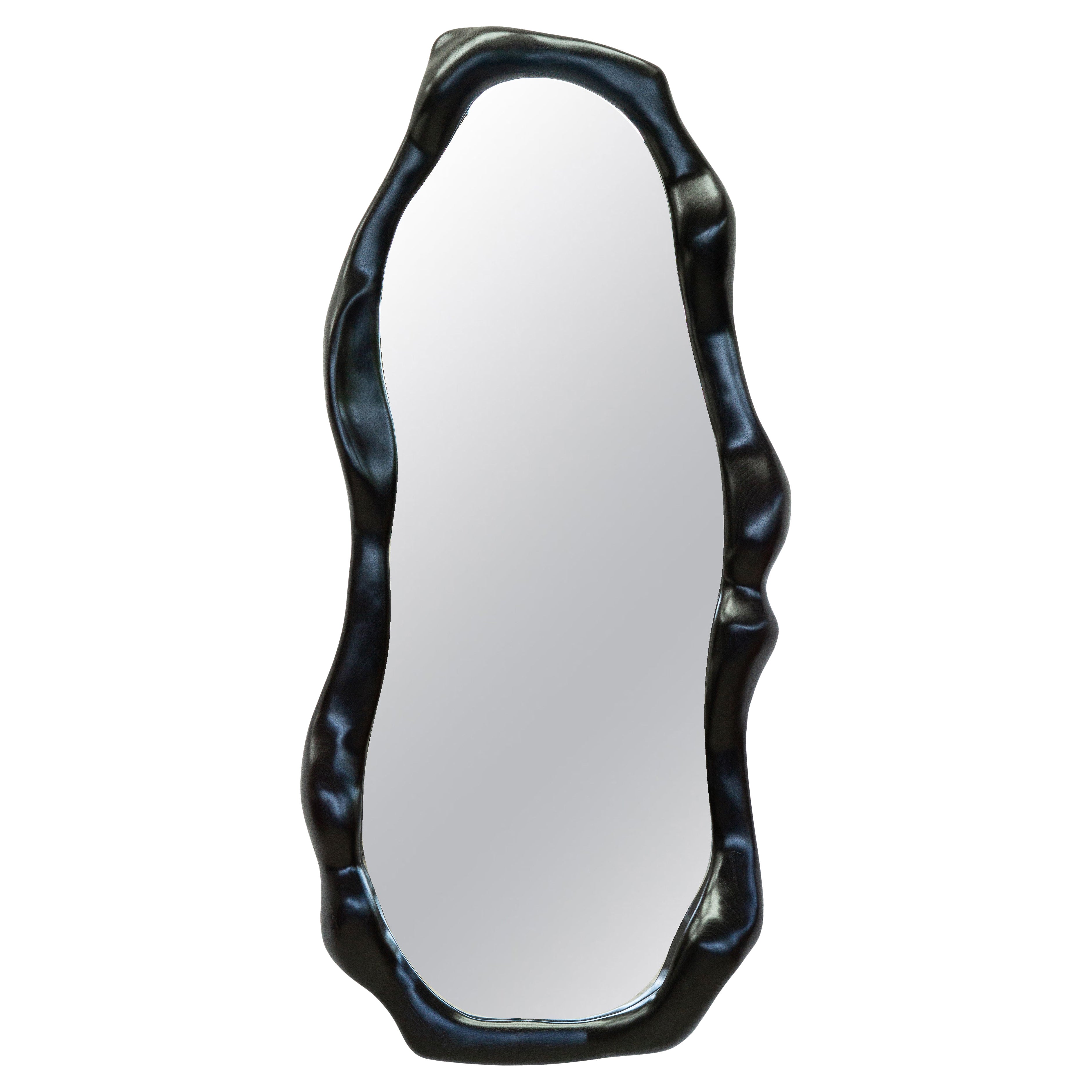 Large Sculptural Wavy Mirror in Ebonized Walnut For Sale