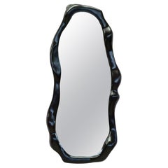 Large Sculptural Wavy Mirror in Ebonized Walnut