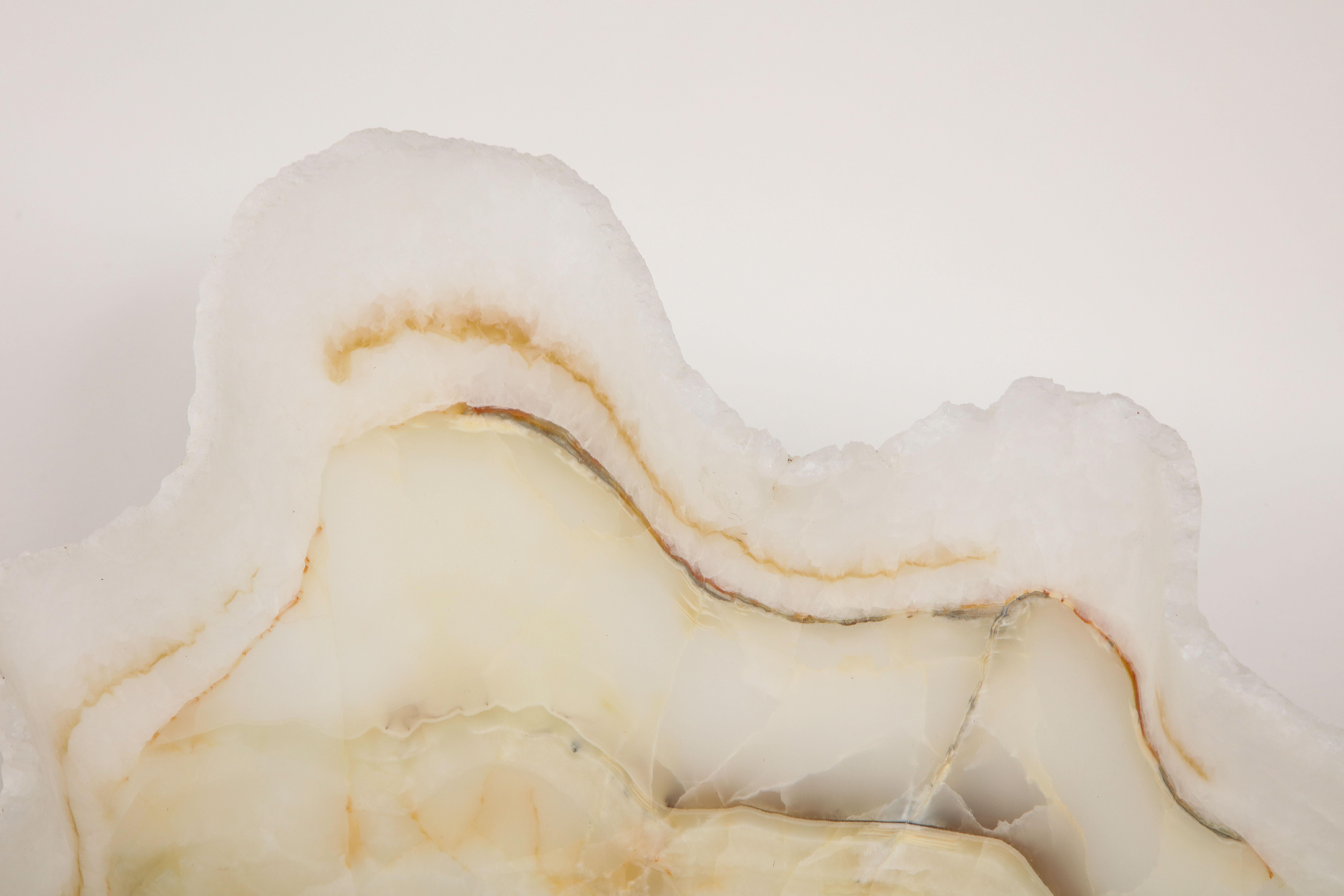 Mexican Large Sculptural White and Gold Hand Carved Raw Edge Onyx Bowl or Centerpiece