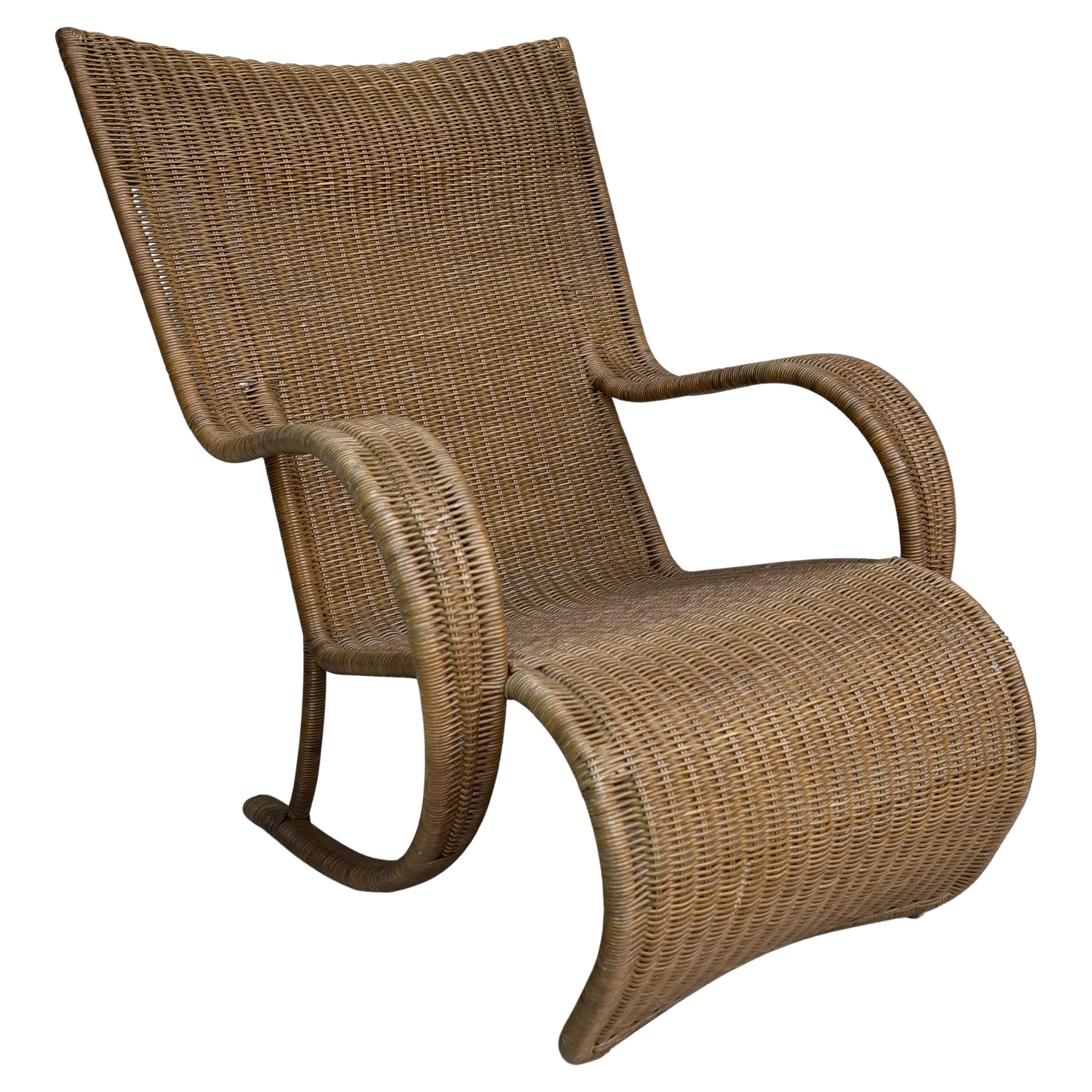 Large Sculptural Wicker Lounge Chair, France circa 1970 For Sale