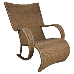 Used Large Sculptural Wicker Lounge Chair, France circa 1970
