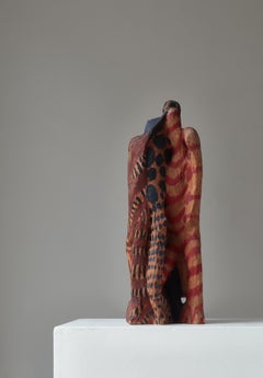 Large Sculpture by Erik Höglund Carved and Painted Pinewood, Sweden, 1950s