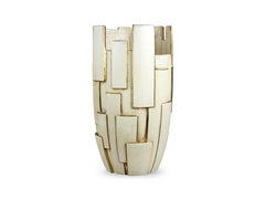 Large Sculpture Geometric Vase Antiqued White Luster Gold 24 kt Unique Piece