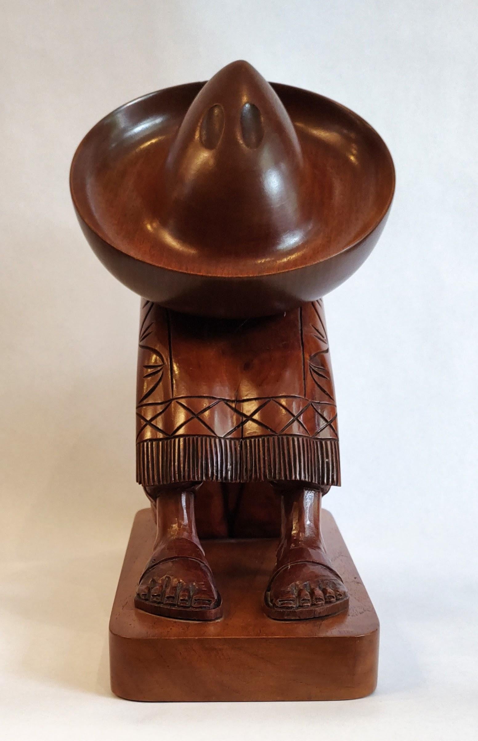 Folk Art Large Sculpture Hand Carved in Mahogany of Sleeping Man with Large Hat For Sale