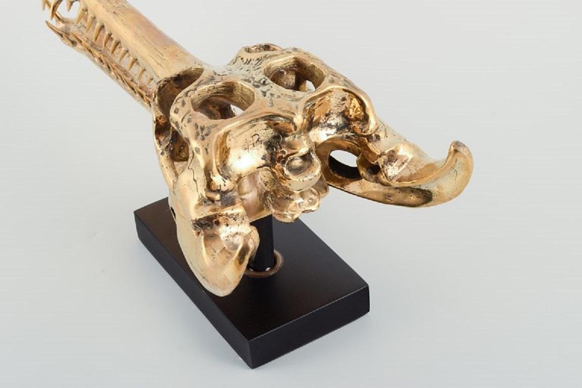 Large Sculpture in Gilded Metal, Modern Design in the Shape of a Crocodile Skull For Sale 2