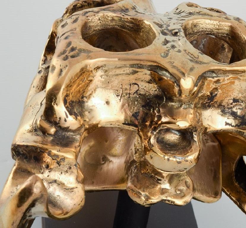 Large Sculpture in Gilded Metal, Modern Design in the Shape of a Crocodile Skull For Sale 3