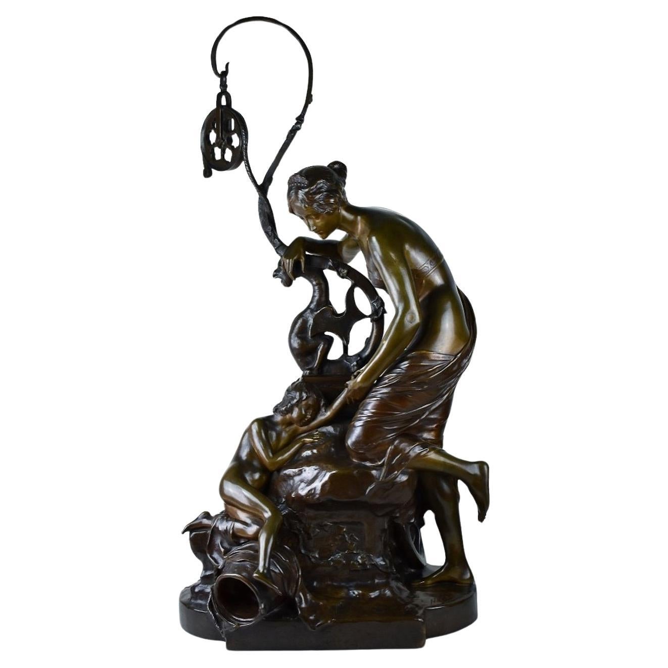 Gran escultura de bronce patinado de Henri Vidal, hacia 1900, Art Nouveau.