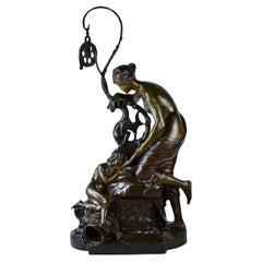Gran escultura de bronce patinado de Henri Vidal, hacia 1900, Art Nouveau.