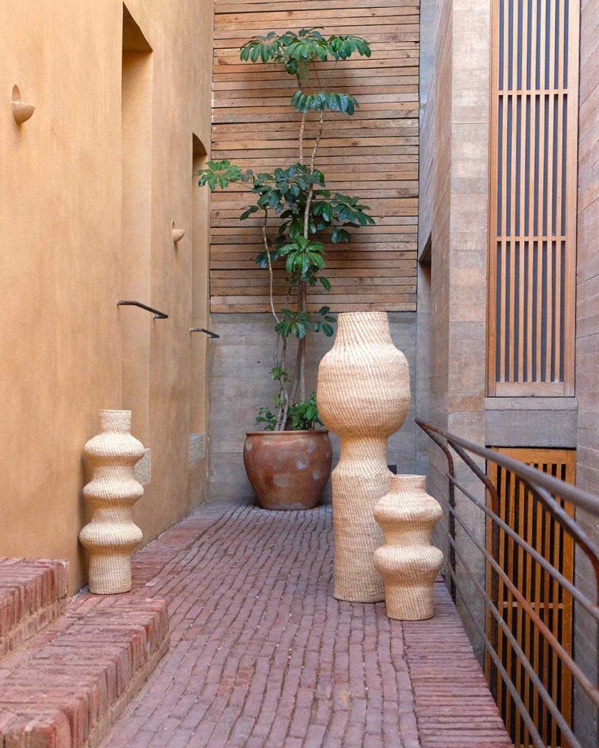 Large Sculpture Made of Handwoven Palm Leaves with Two Spheres In New Condition For Sale In West Hollywood, CA