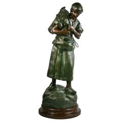 Large Sculpture of a French Woman with a Basket by A.Cadet