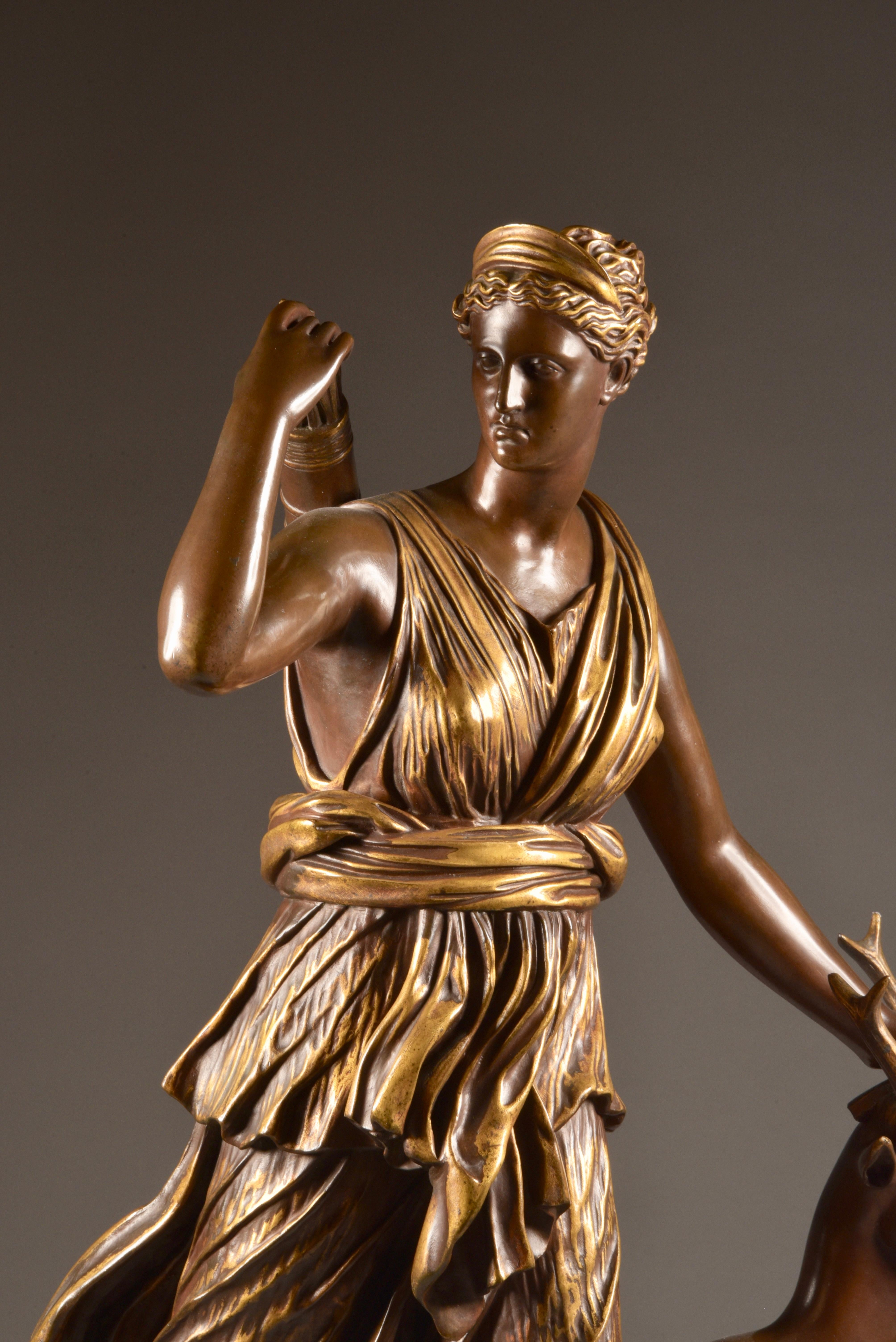 Mid-19th Century Large Sculpture of Diana the Huntress, F. Barbedienne & A. Collas, 19th Century For Sale