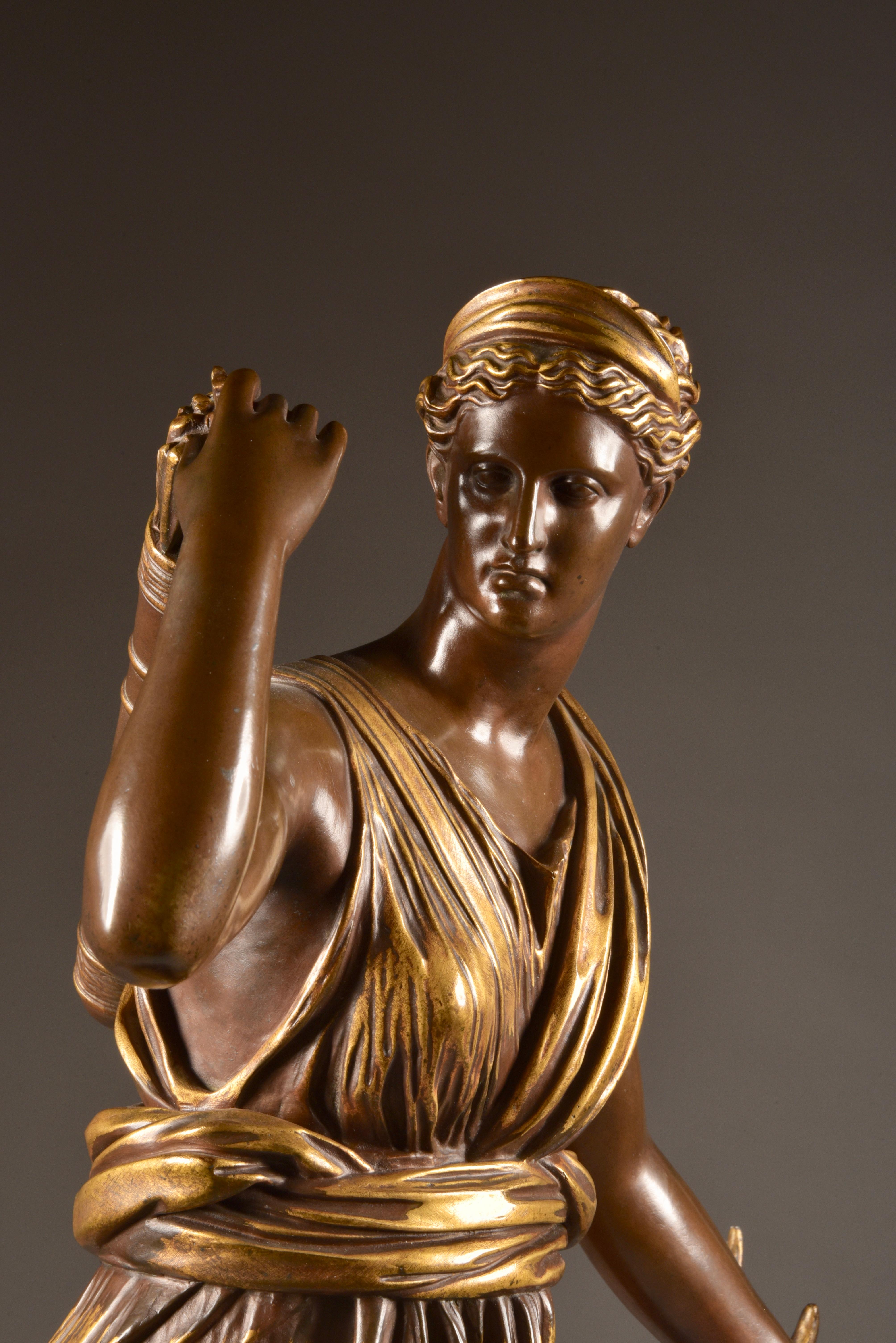 Bronze Large Sculpture of Diana the Huntress, F. Barbedienne & A. Collas, 19th Century For Sale