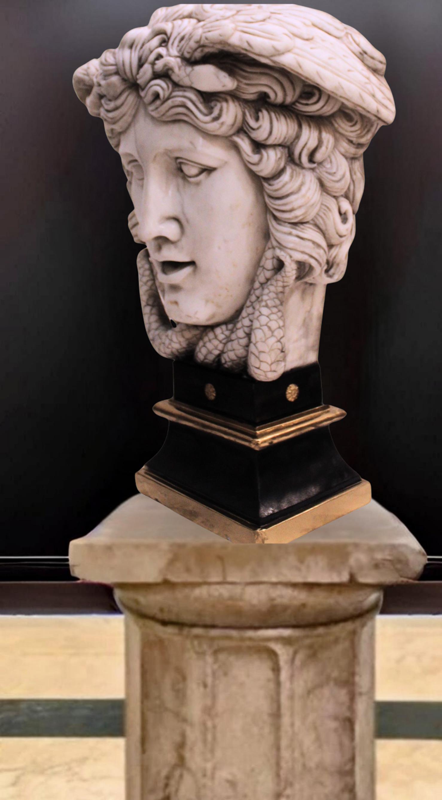 Grande scultura in marmo di Medusa rondinini, base in marmo, laccata nera con decorazioni in bronzo. 
ULTERIORI FOTO, INFORMAZIONI SUL LOTTO E INFORMAZIONI SULLA SPEDIZIONE POSSONO ESSERE RICHIESTE INVIANDO UN'EMAIL

Scultura grande Medusa
