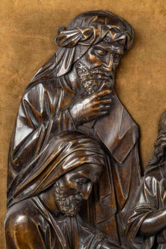 Large Sculpture of the Holy Family, Carved Wood, 19th Century.