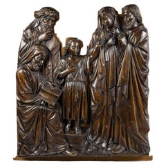 Large Sculpture of the Holy Family, Carved Wood, 19th Century.